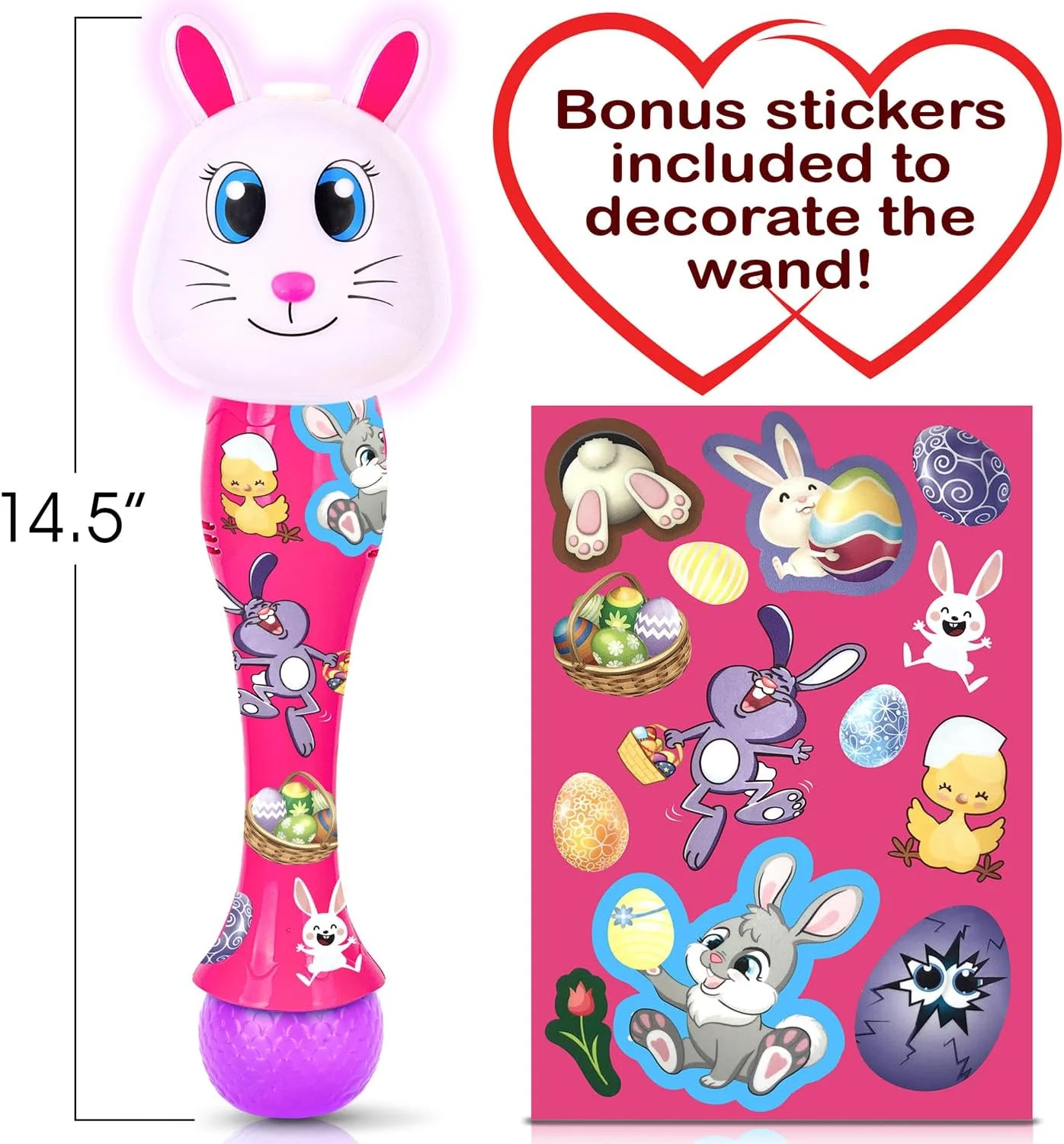 Easter Bunny Light Up Toy Bubble Wand, 14 Inch Bubble Blower with Lights and Sound Effects Sensory Toy for Kids - Easter Basket Stuffers