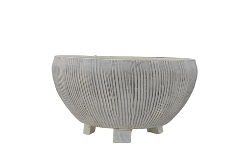 Small Distressed Cream Footed Terracotta Planter with Fluted Texture