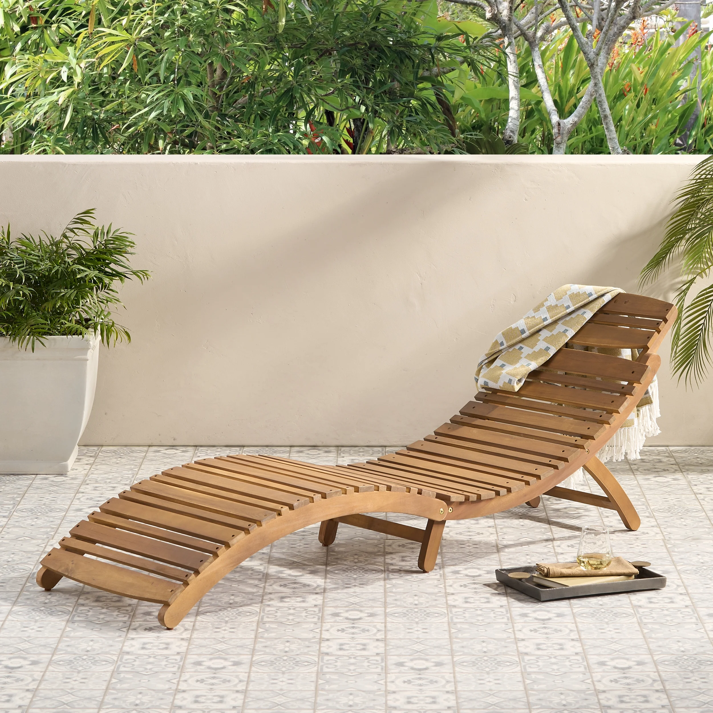 FunMay WOOD FOLDABLE CHAISE LOUNGE Sunnyside Outdoor Acacia Wood Folding Chaise Lounge Chair, Adjustable Backrest and Armrests