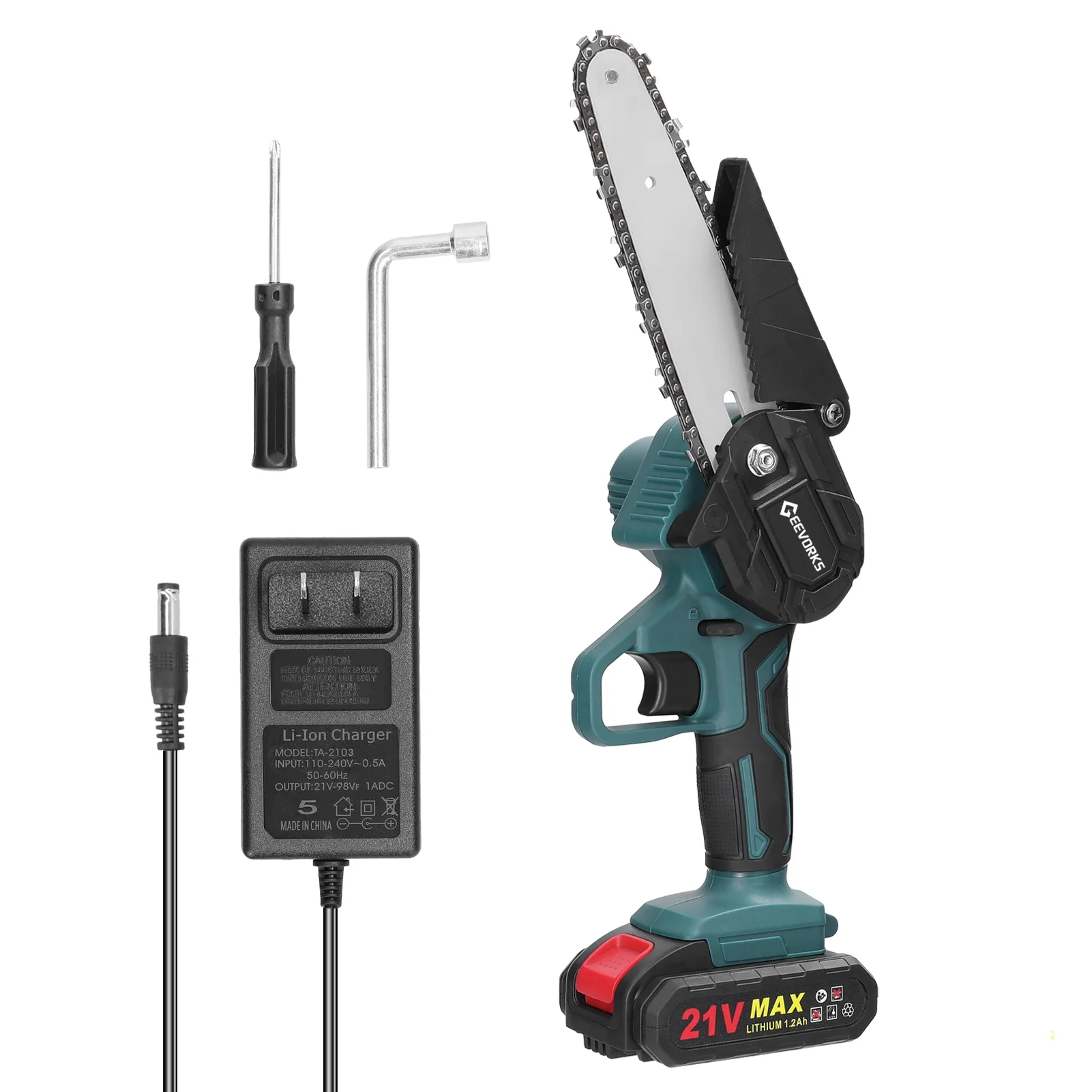 Geevorks Electric chain saw,21V One-handed Tool Branch Small Wood Chainsaw Wood Chainsaw One-handed Portable Saws Branch Clip Saws Small Wood handed Chainsaw Branch Saws One handed