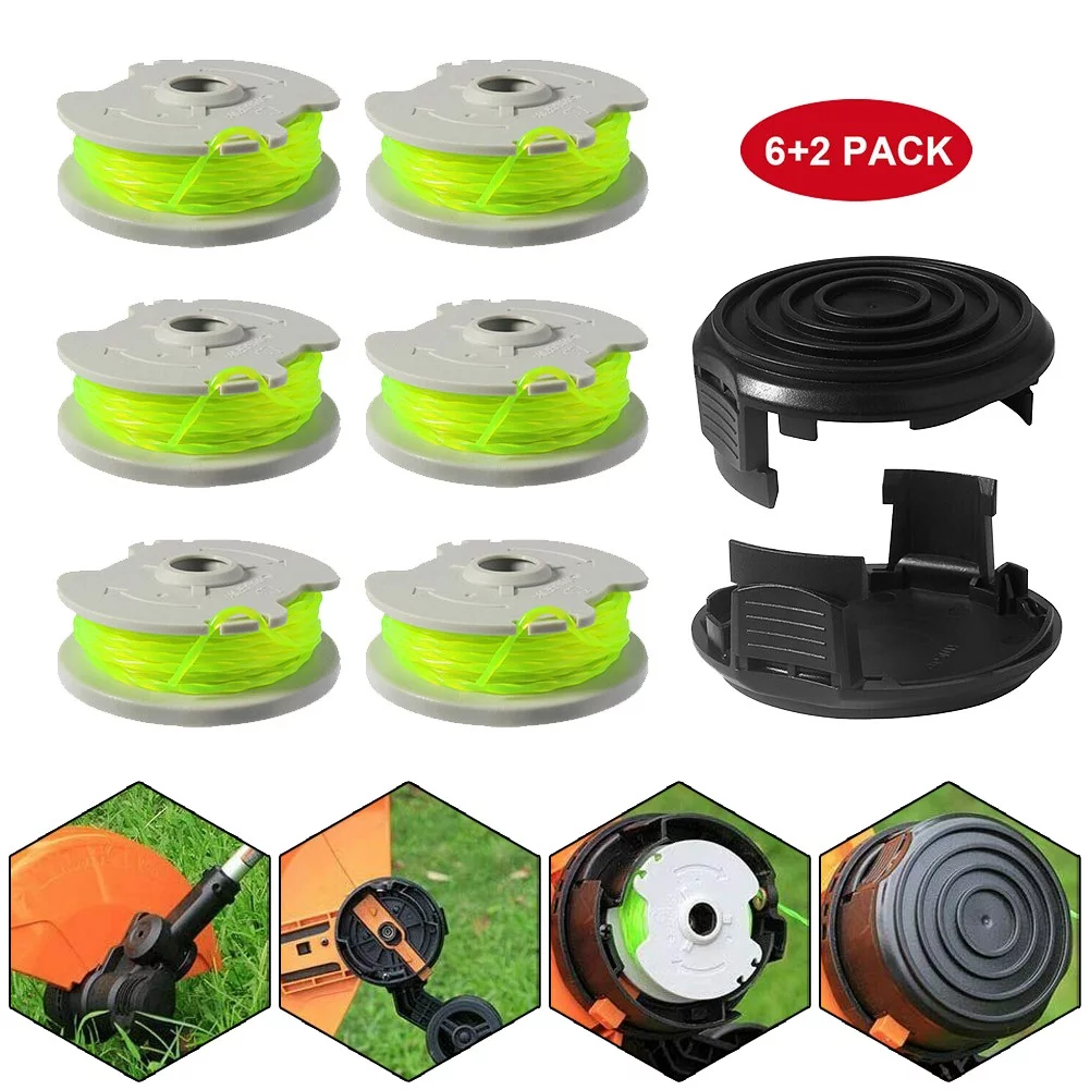 Cumbed 6 Pcs Worx Wa0014 Spool & Line Wg168 Wg184 Wg190 Wg191 String Trimmer+2Caps