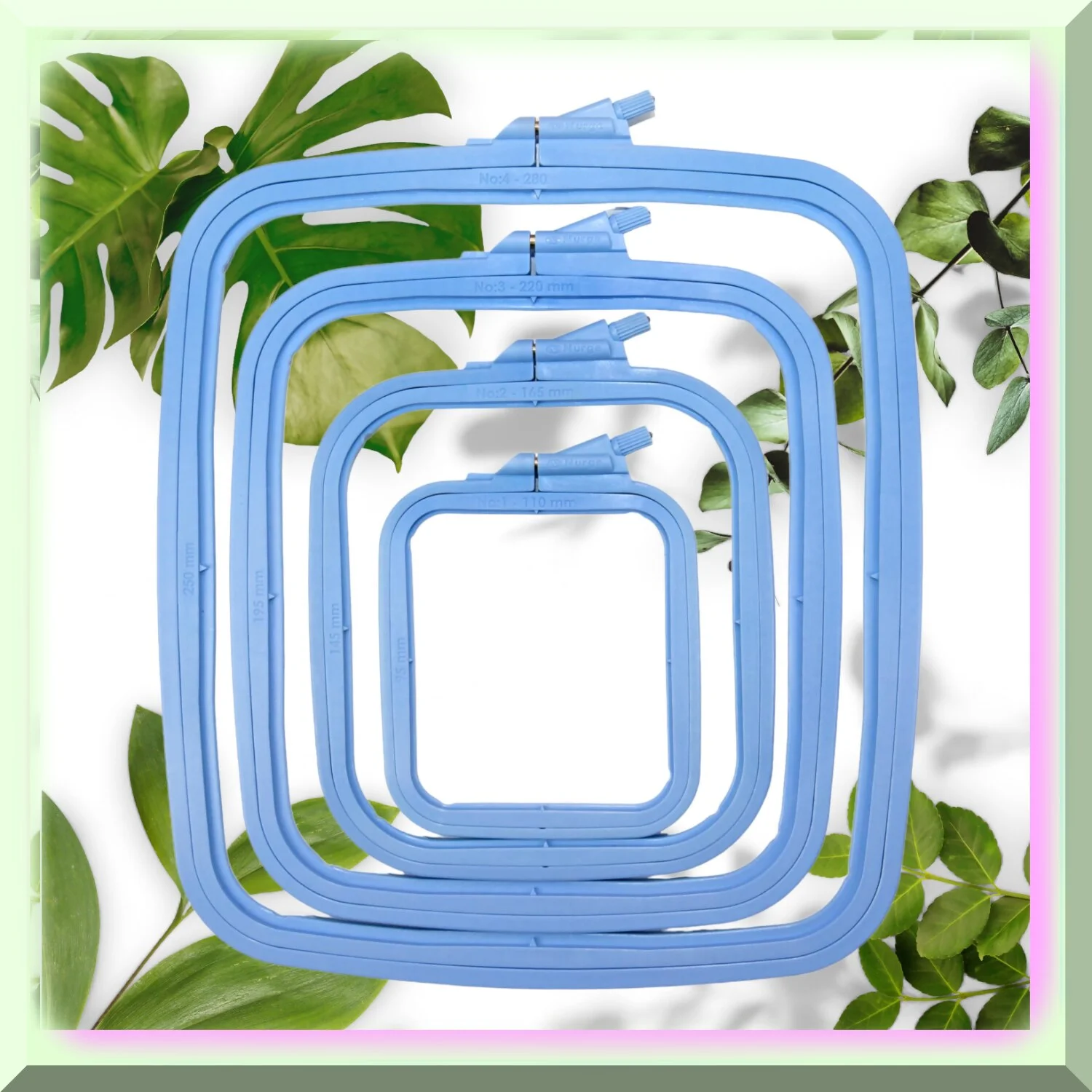 StitchPro 4-Piece ABS Plastic Embroidery Hoop Set - Square Hoops for Cross Stitch, Punch Needle, and DIY Sewing