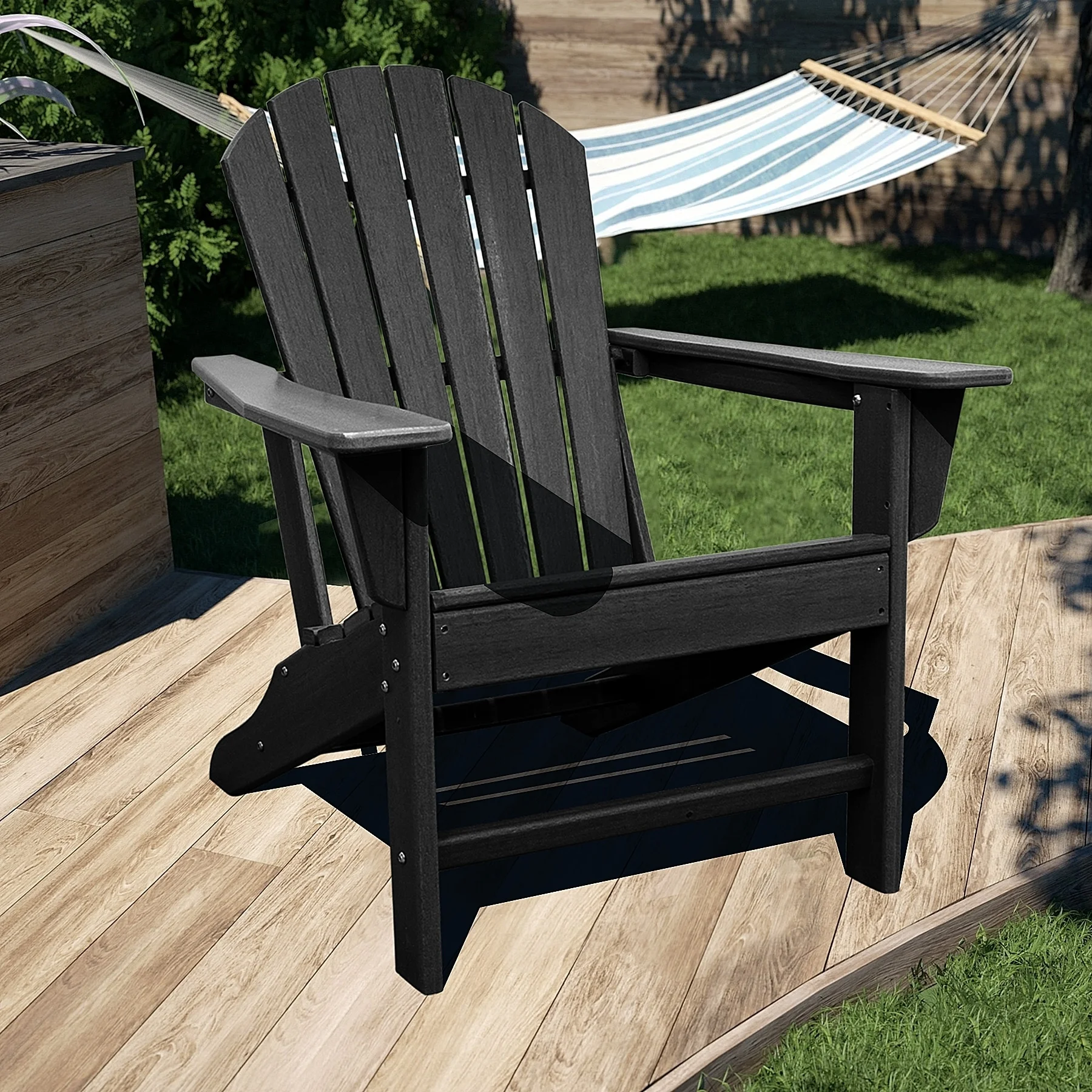 HDPE Resin Wood Adirondack Chair Patio Chairs Lawn Chair, Weather Resistant for Garden, Backyard, Beach, Pool & Lawn Furniture Black