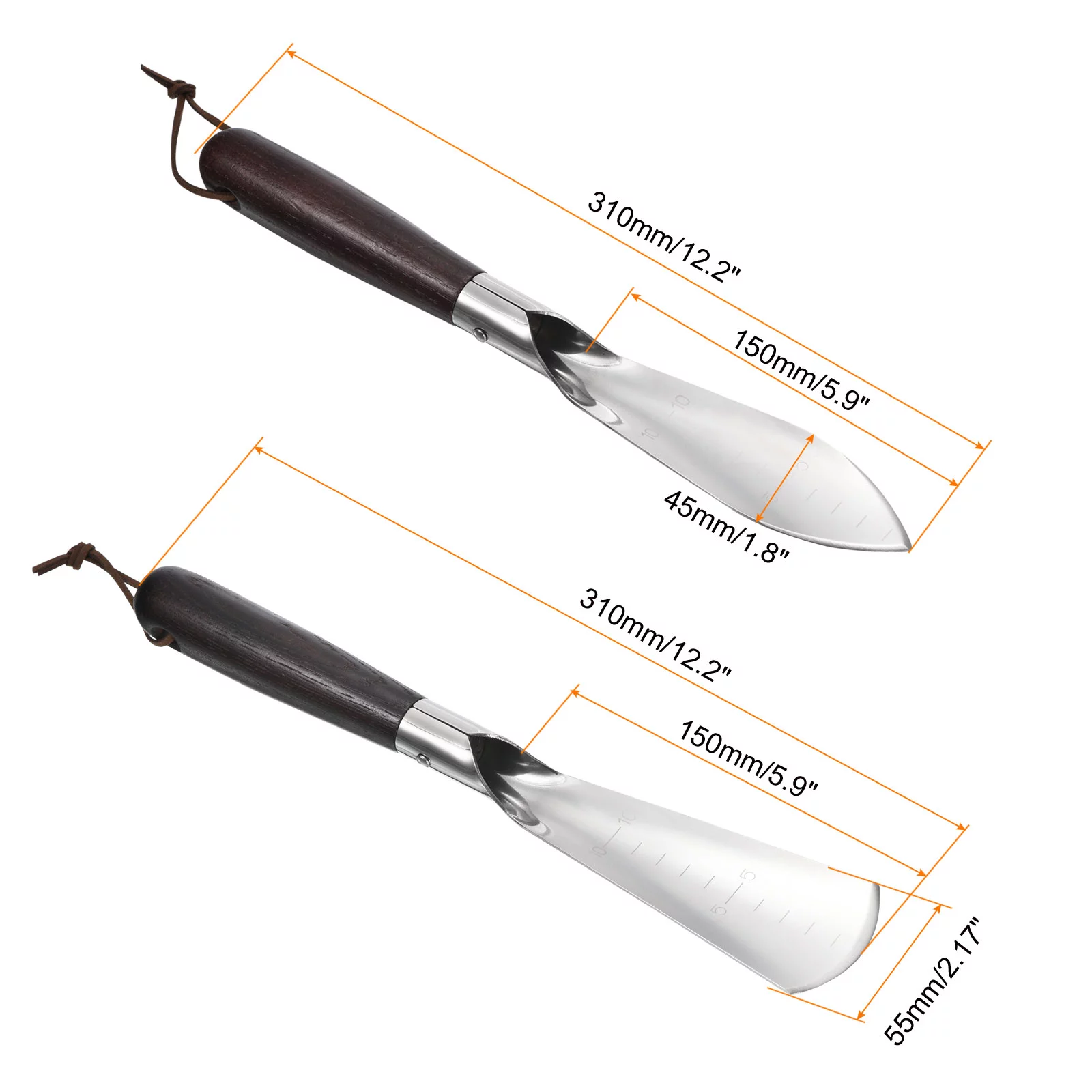 Uxcell Garden Trowel Gardening Transplanter Hand Shovel Garden Tools with Depth Marker Scale Silver Tone Brown