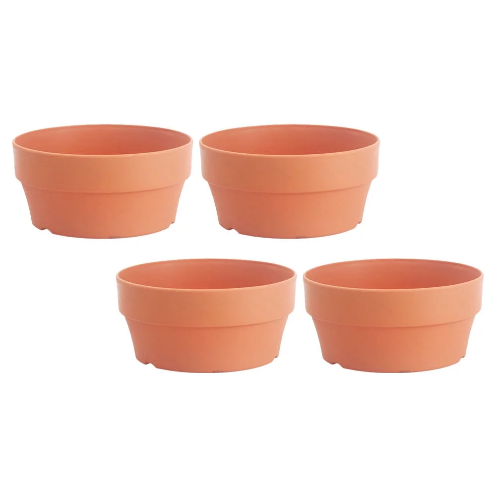 Gongxipen 4Pcs Imitation Clay Succulent Flowerpot Japanese Style Round Planter (Khaki)