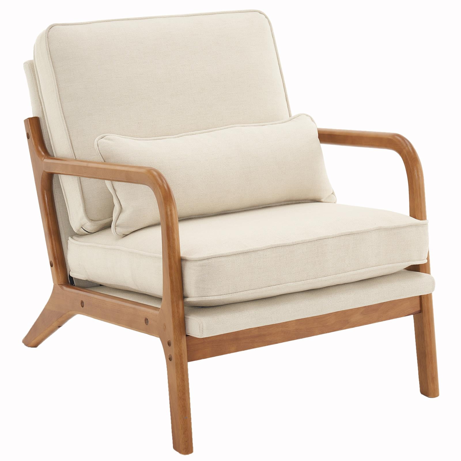 UBesGoo Modern Arm Chair Linen Fabric Upholstered Comfy Reading Accent Chair with Solid Wood Frame Beige