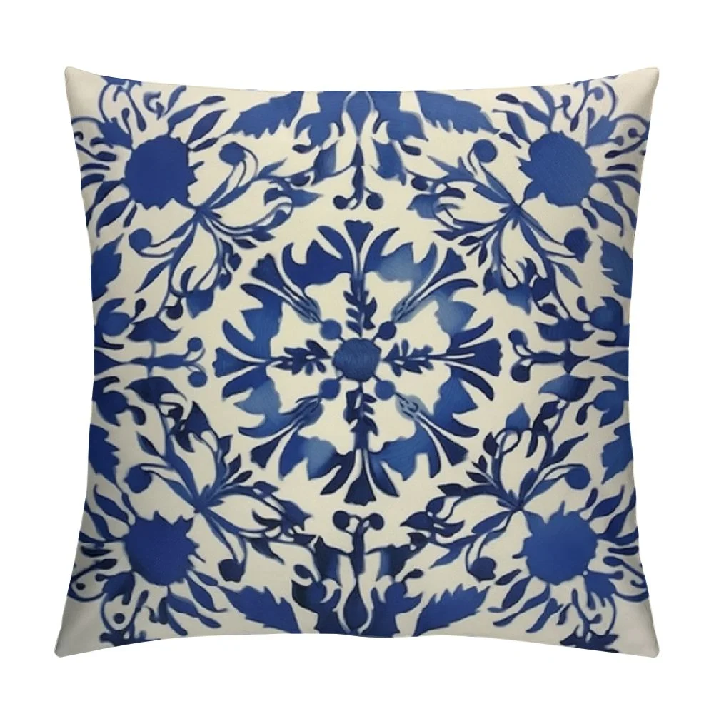 COMIO  Chinoiserie Blue and White Porcelain Christmas Throw Pillow Covers  Farmhouse Blue Willow Accent Pillows Case Cover for Couch