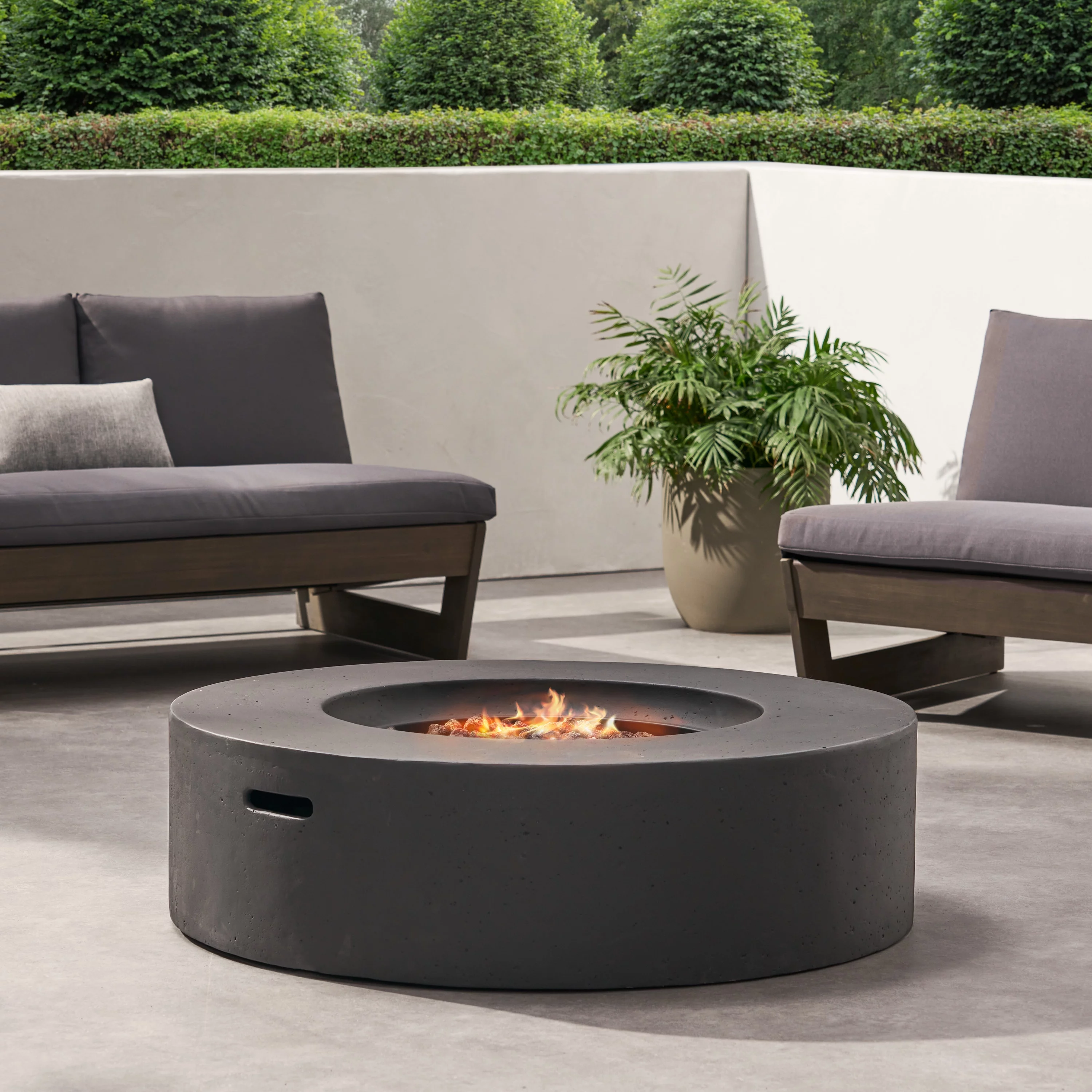 Hearth Outdoor 50,000 BTU Lightweight Concrete Circular Fire Pit (No Tank Holder), Dark Gray
