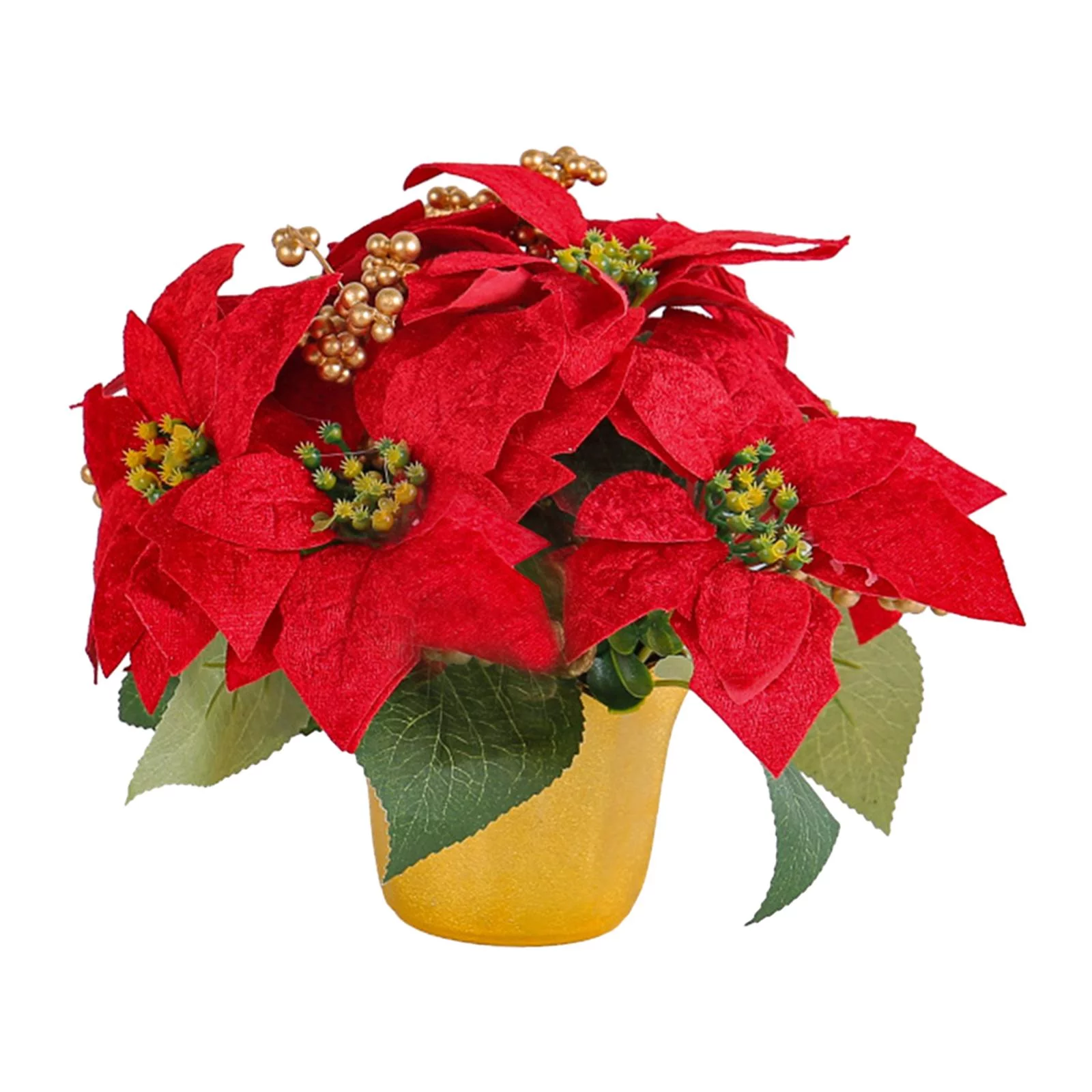 Artificial Poinsettia Plant Christmas Gift Potted Red Poinsettia for Wedding