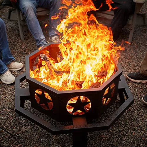 35 Inch Outdoor Fire Pits, Octagonal Wood Burning Fire Pit, Heavy Duty Bonfire Pit for Patio Backyard Garden Camping Beach