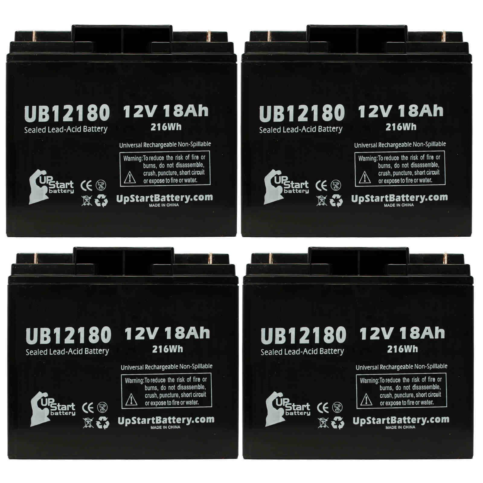 4x Pack - Compatible Hitachi HP1512P Battery - Replacement UB12180 Universal Sealed Lead Acid Battery (12V, 18Ah, 18000mAh, T4 Terminal, AGM, SLA)