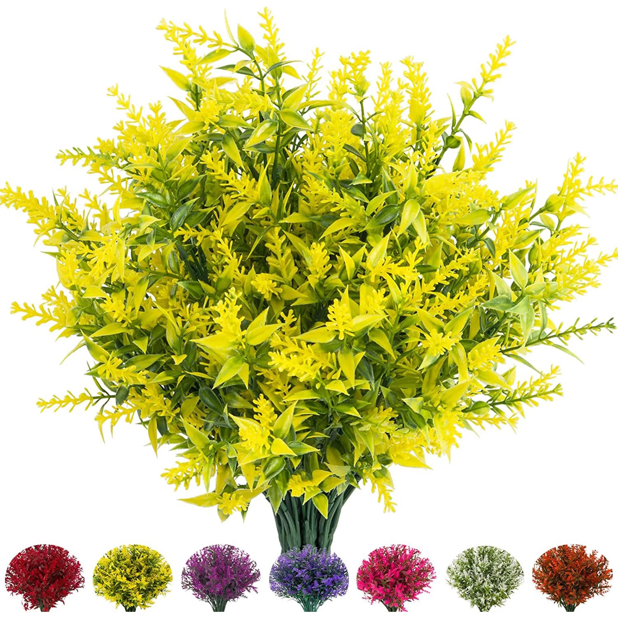 12 Bundles Artificial Lavender Flowers Outdoor UV Resistant Fake Flowers No Fade Faux Plastic Plants Spring Home Garden Porch Window Box Decorating (Yellow)