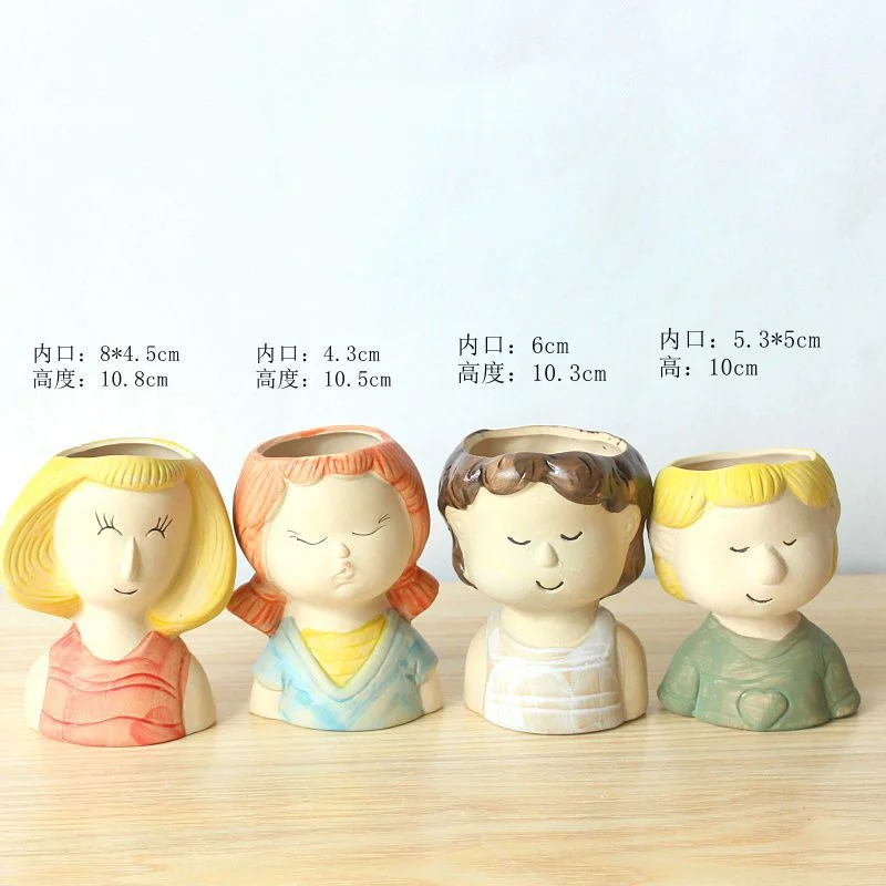 Cute Doll-Shaped Cartoon Succulent Planter - Nordic Style Hand-Painted Small Succulent Planter Ceramic Pot
