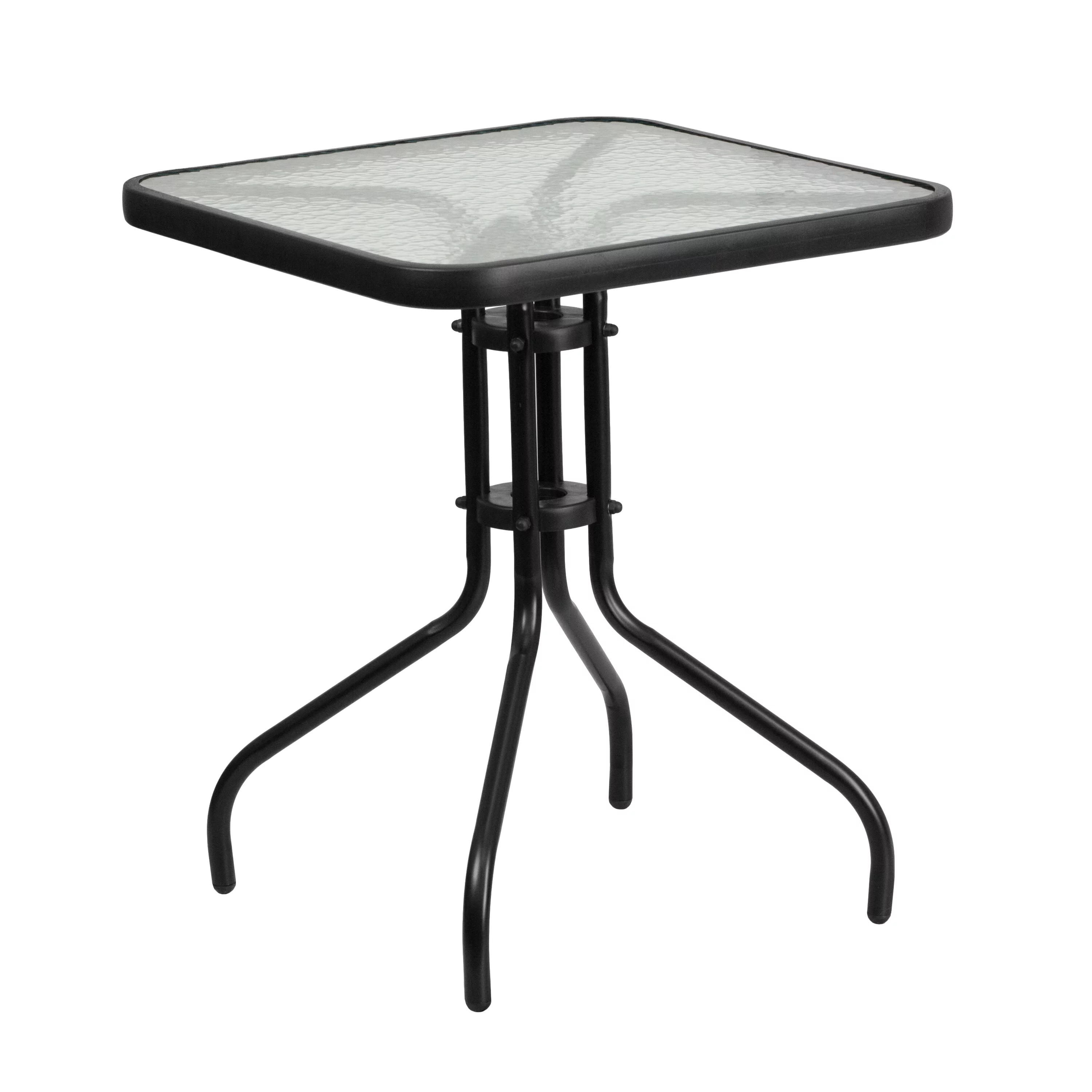 Flash Furniture Brazos Series 3-Piece Steel Glass Patio Table and Chair Set, Black