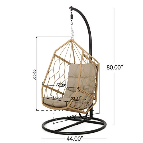 Christopher Knight Home 314294 Allegra Outdoor Hanging Chair with Stand, Light Brown + Tan + Black