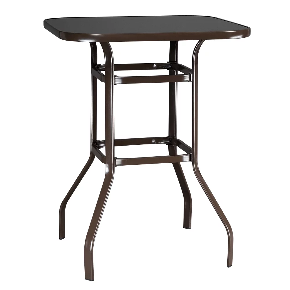 Wrought Iron Glass High Patio Bar Table Brown
