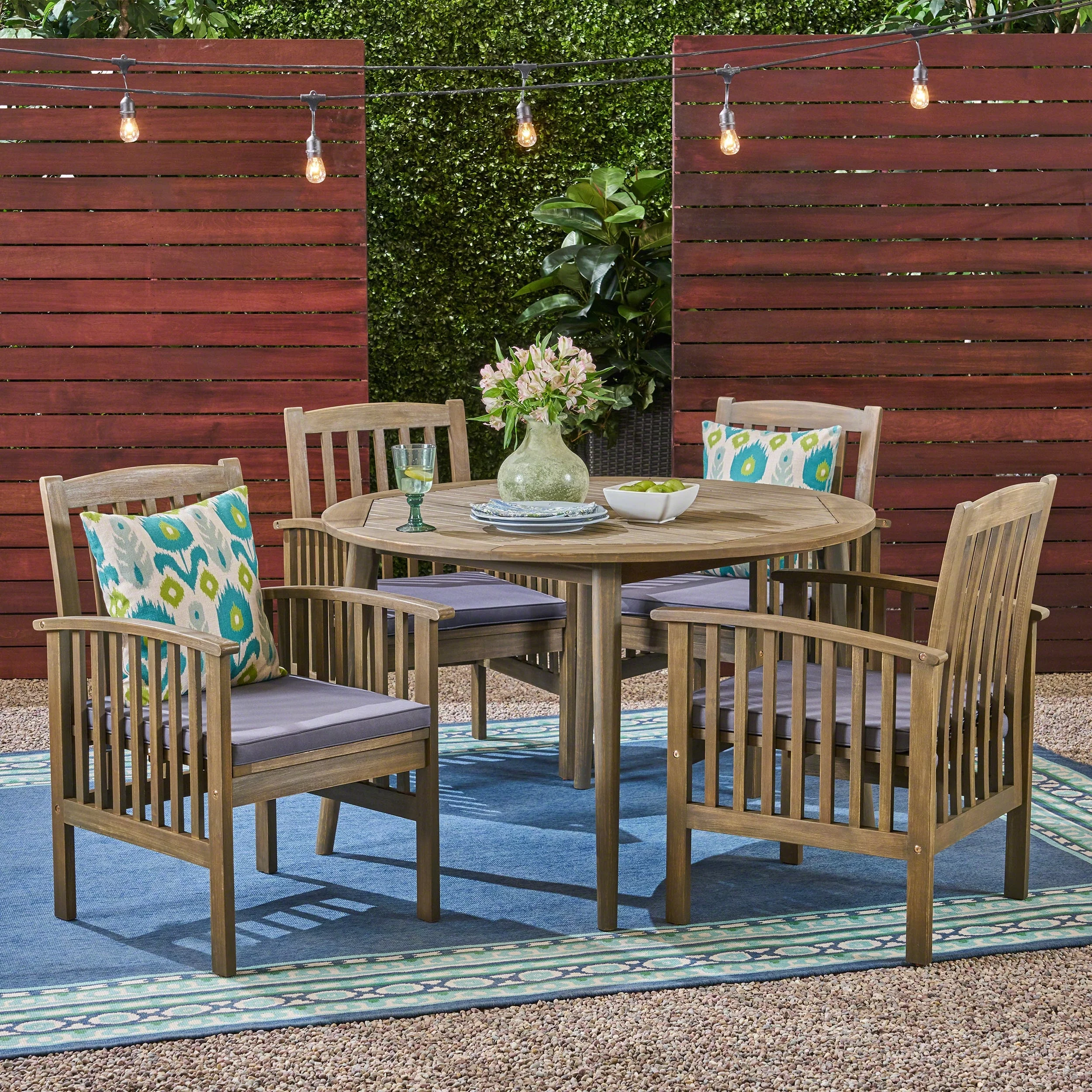 Christopher Knight Home Casa Cushioned Acacia 5-piece Dining Set by  gray finish + dark gray