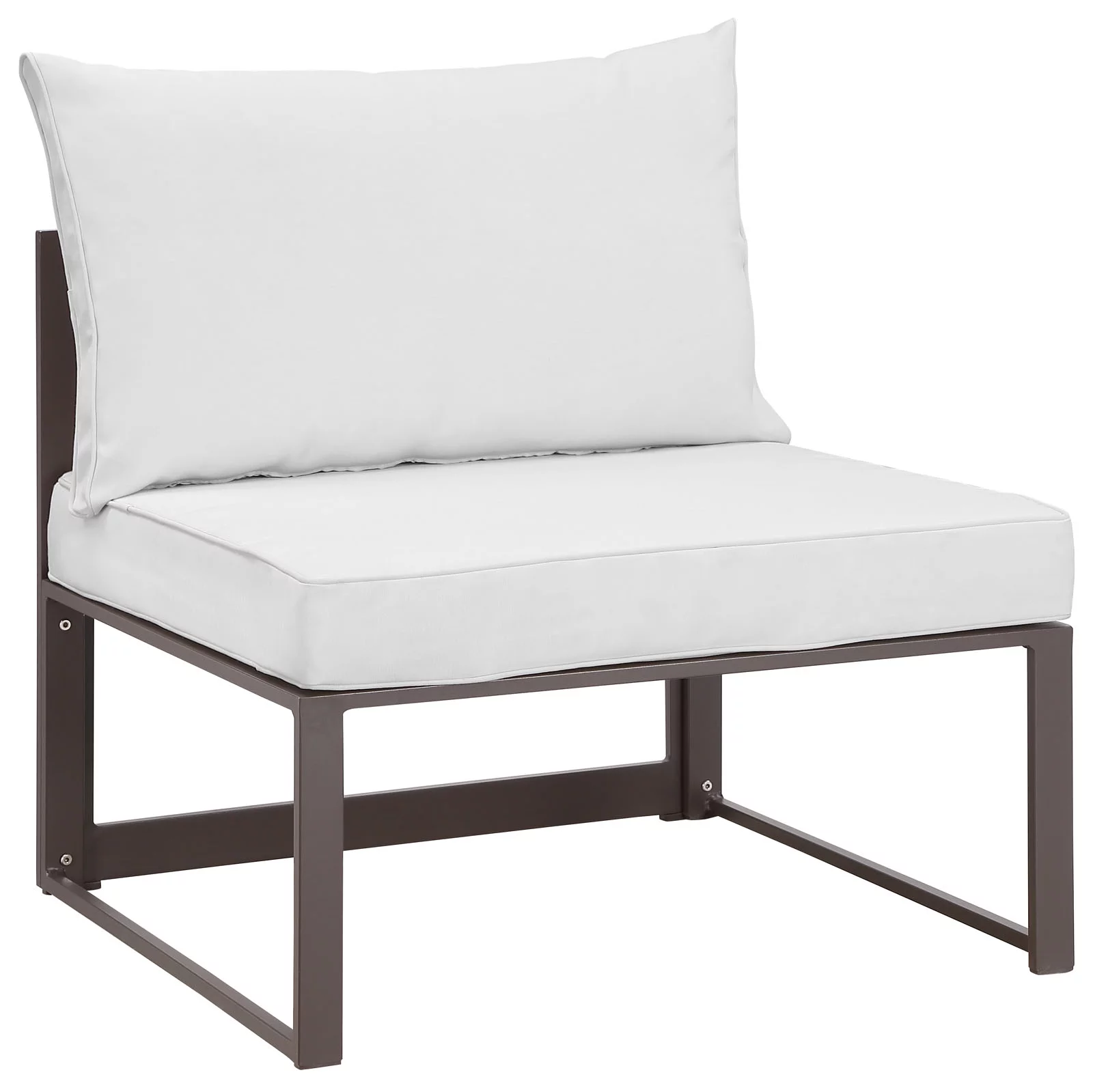 Modern Urban Contemporary Outdoor Patio Armless Chair, Brown White Fabric Steel
