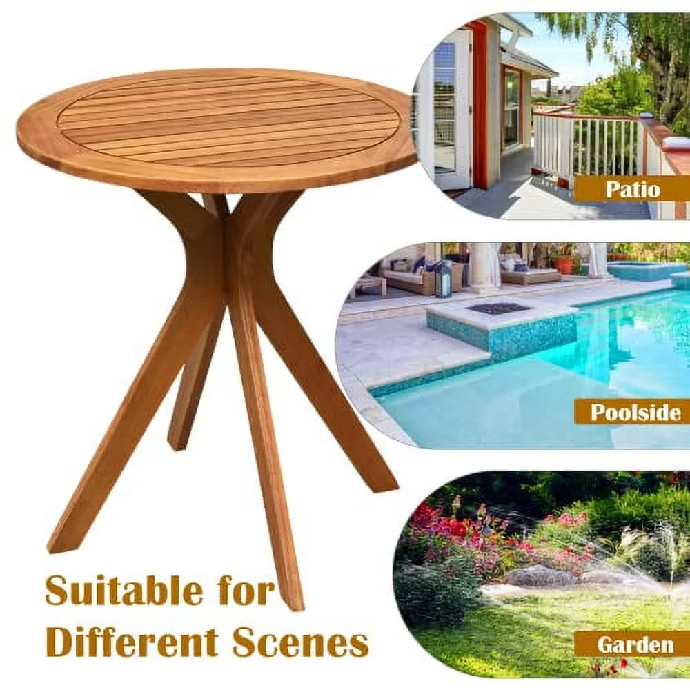 27.5” Outdoor Bistro Table, Eucalyptus Wooden Cafe Table, Round Bar Patio Table, Balcony Table, Side Dinning Table for Garden, Deck & Porch, Teak Finish