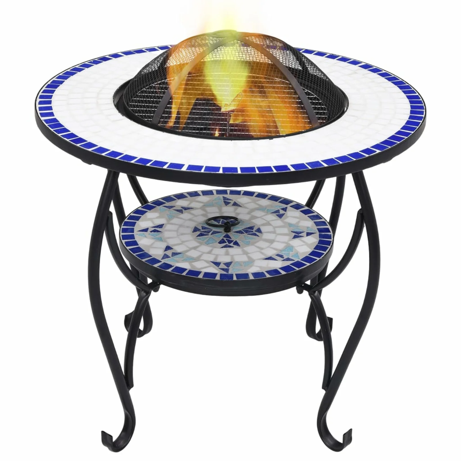 Carevas Fire Pit Table Blue and White 26.8