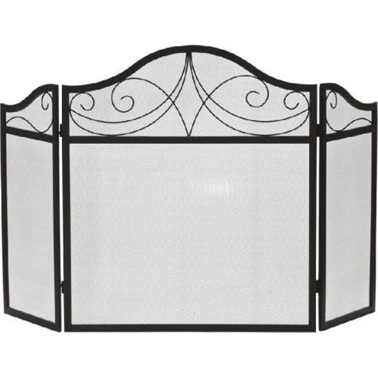 3 Fold Arched Wrought Iron Screen, Black