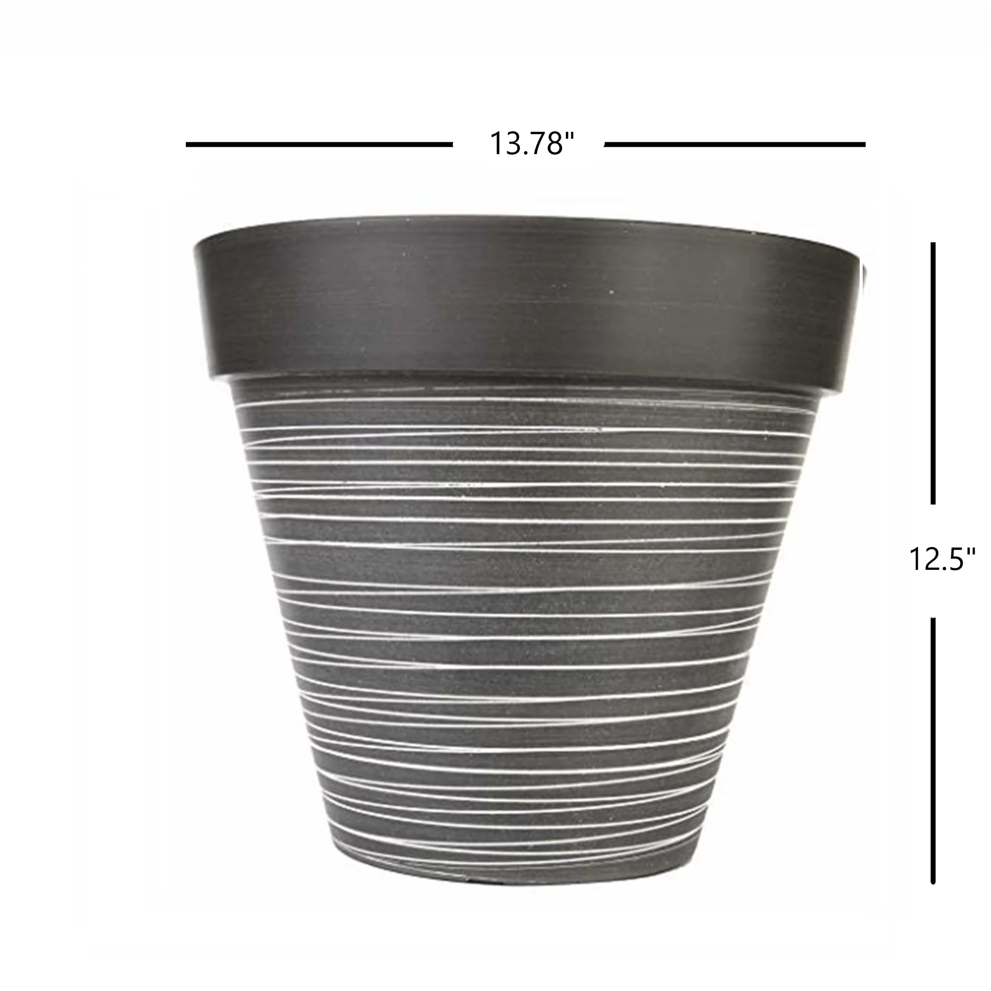 Gardener's Select Wide Rim Plastic Planter, Light Grey with White Lines, 14