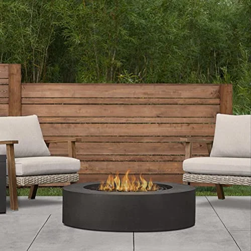 La Valle 43 Inch Round GFRC Concrete Propane Fire Pit Table in Carbon By BBQGuys Signature