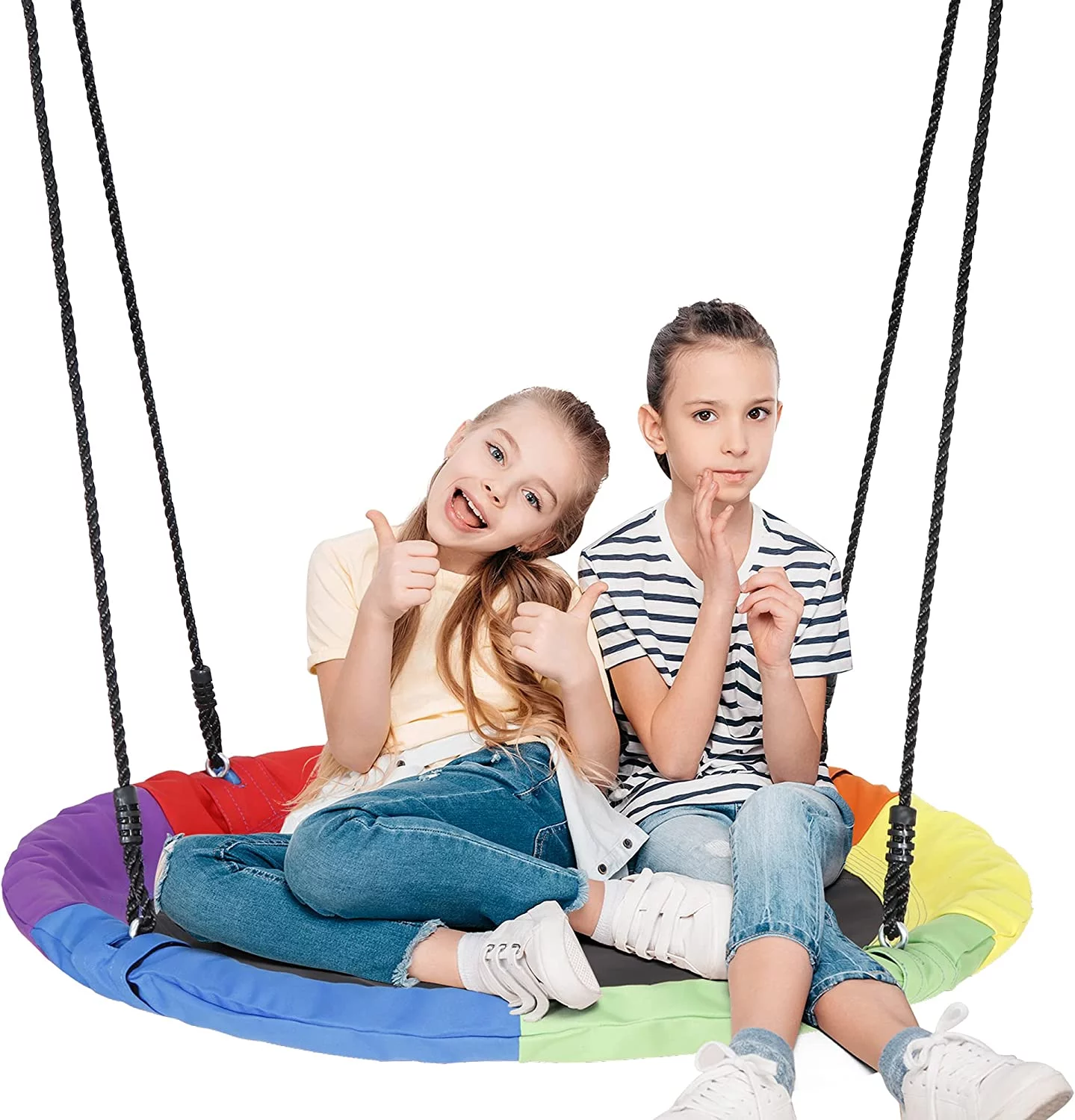 SUPER DEAL 40 Inch Saucer Tree Swing Set for Kids, 800lbs Rainbow Flying Swing Seat with Adjustable Hanging Ropes, Waterproof Textliene Fabric and Steel Frame for Outdoor Playground Backyard