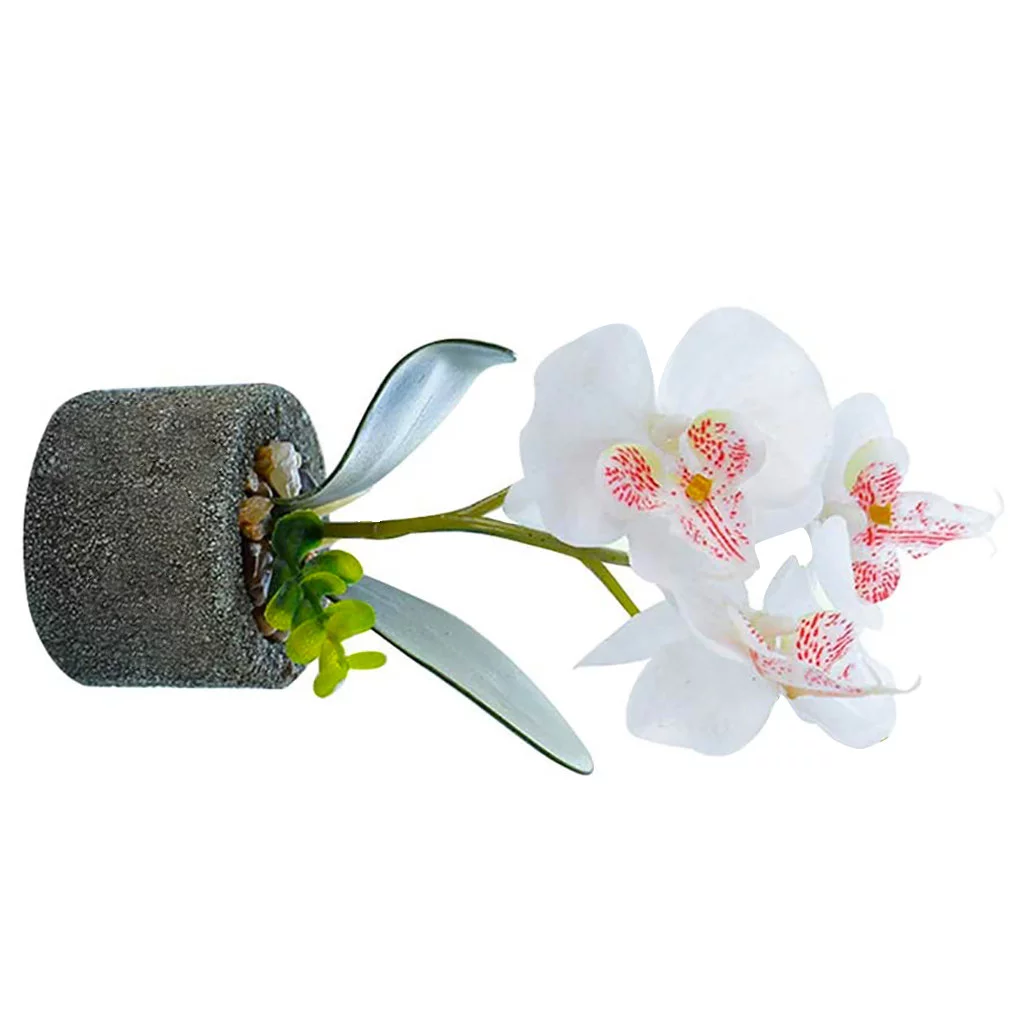 Handmade Artificial Butterfly Orchid Bonsai Flower PVC Simulated Plants With Pot Home Furniture Wedding Decor white
