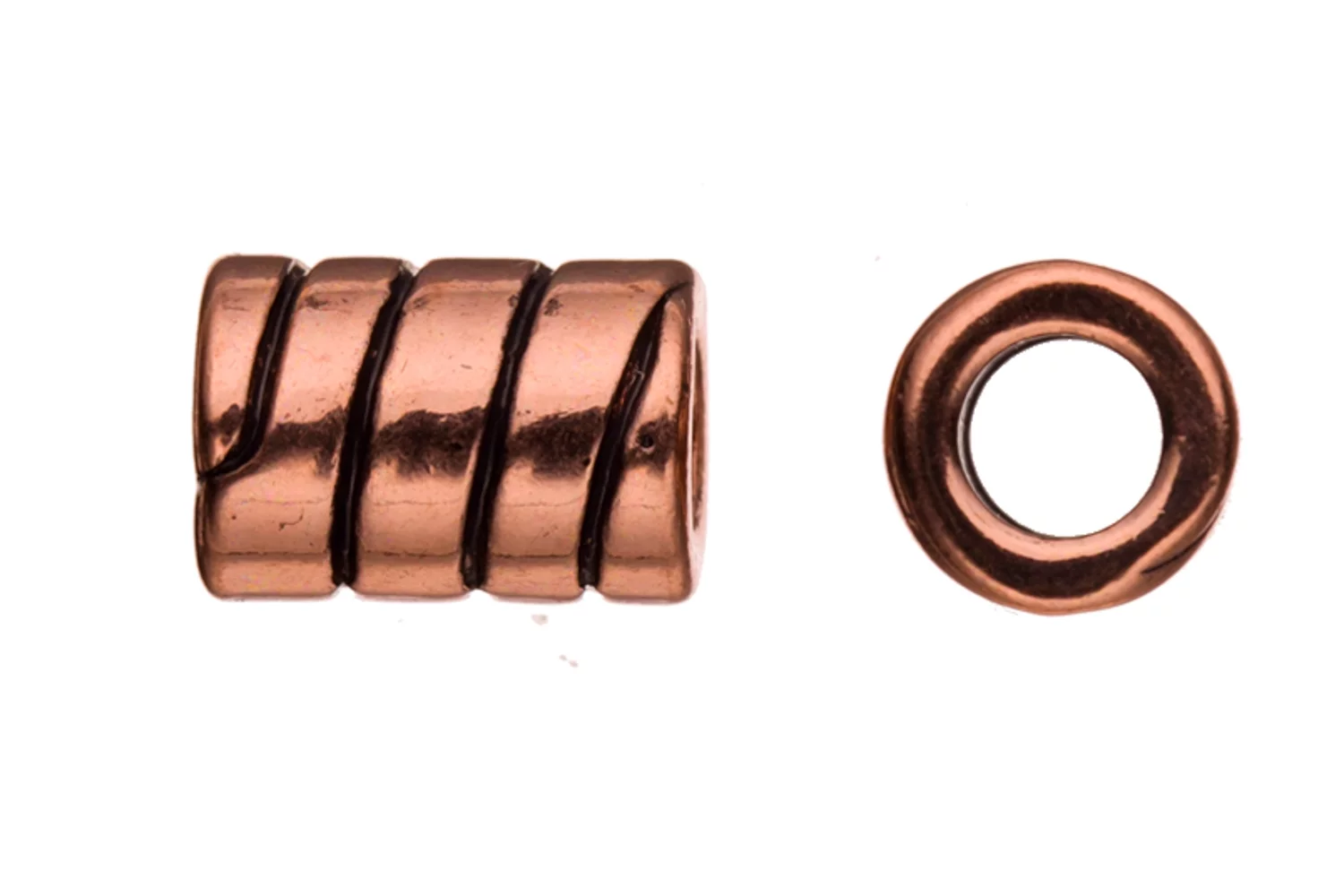 Leather Component Beads, Antique Brass-Plated, Candy Spiral Patterned Tube Slider Beads