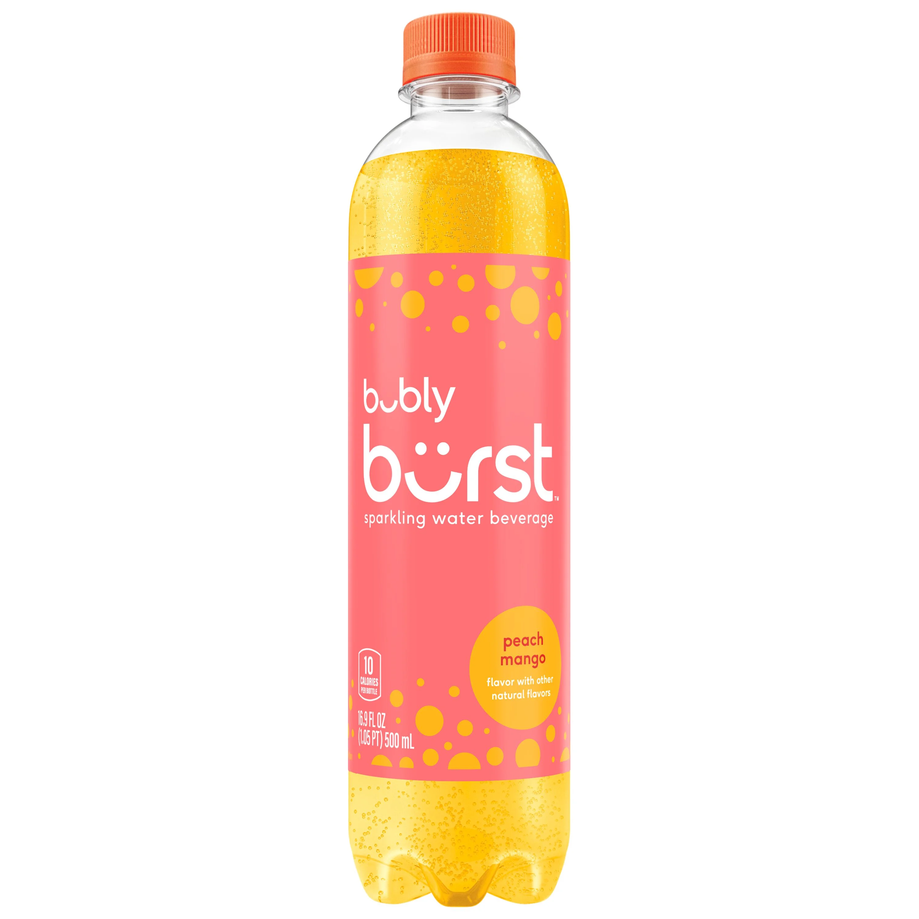 bubly burst Sparkling Water Beverage, Peach Mango, 16.9 fl oz Bottles (12 Pack) ​