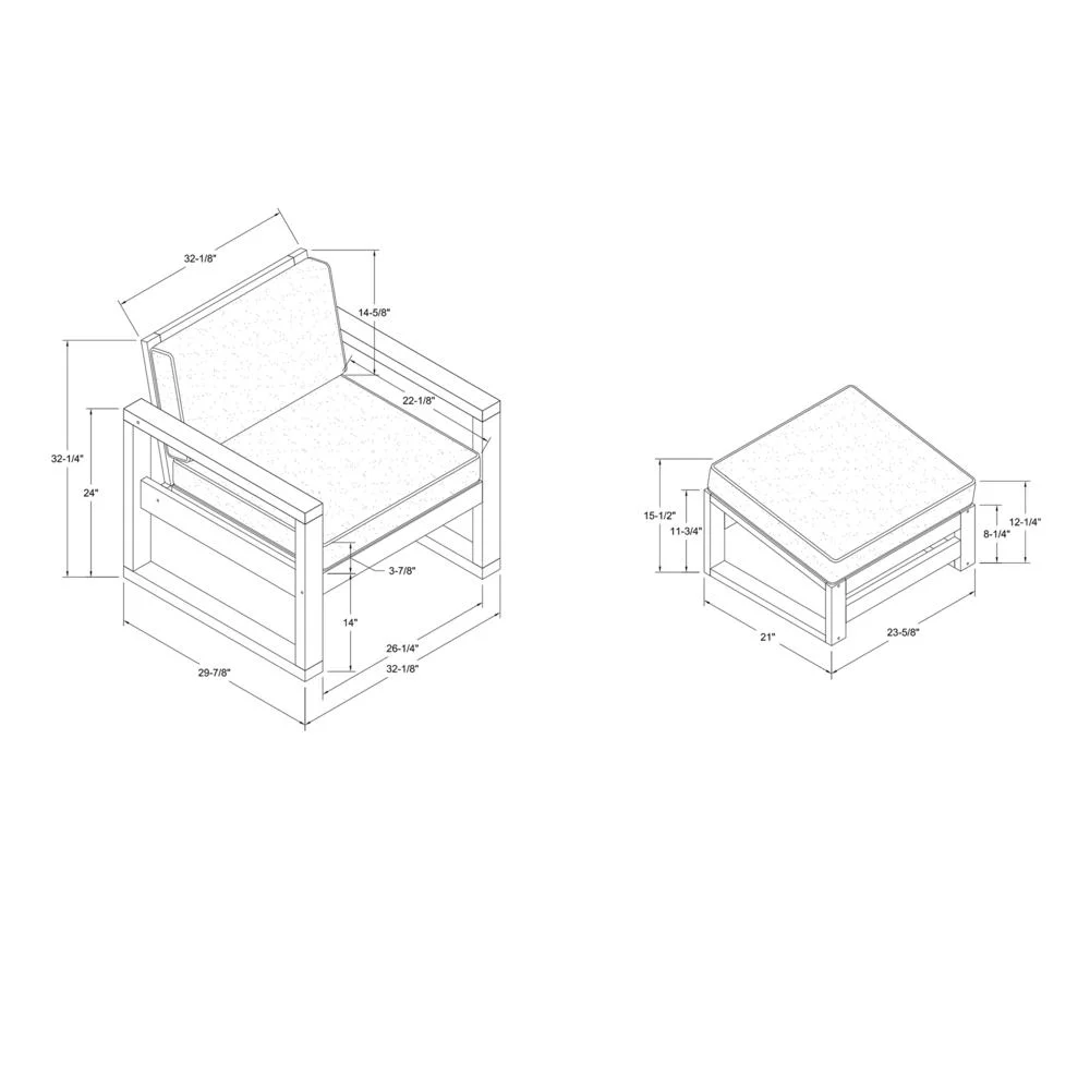 Outdoor Patio Open Side Chair and Ottoman with Cushions - Brown