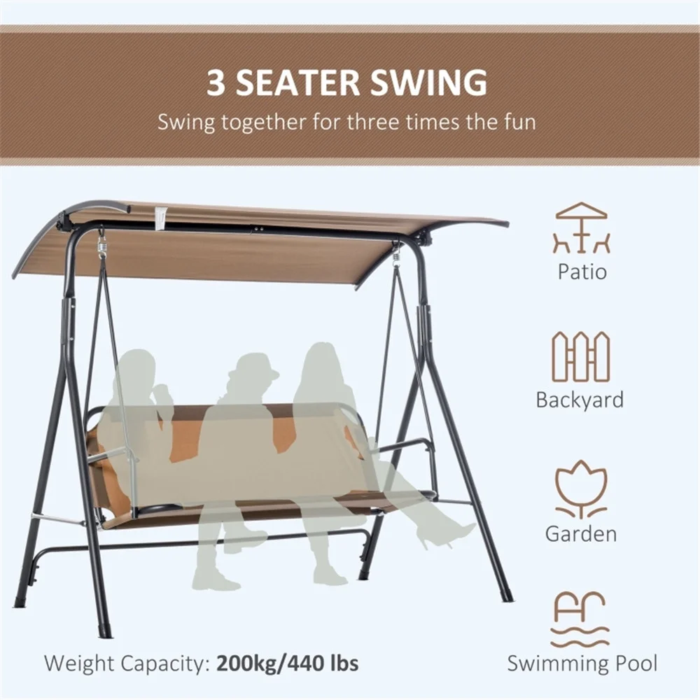 3-Seater Outdoor Patio Swing with Canopy - Comfortable Seating, Durable Construction, Perfect for Family Bonding
