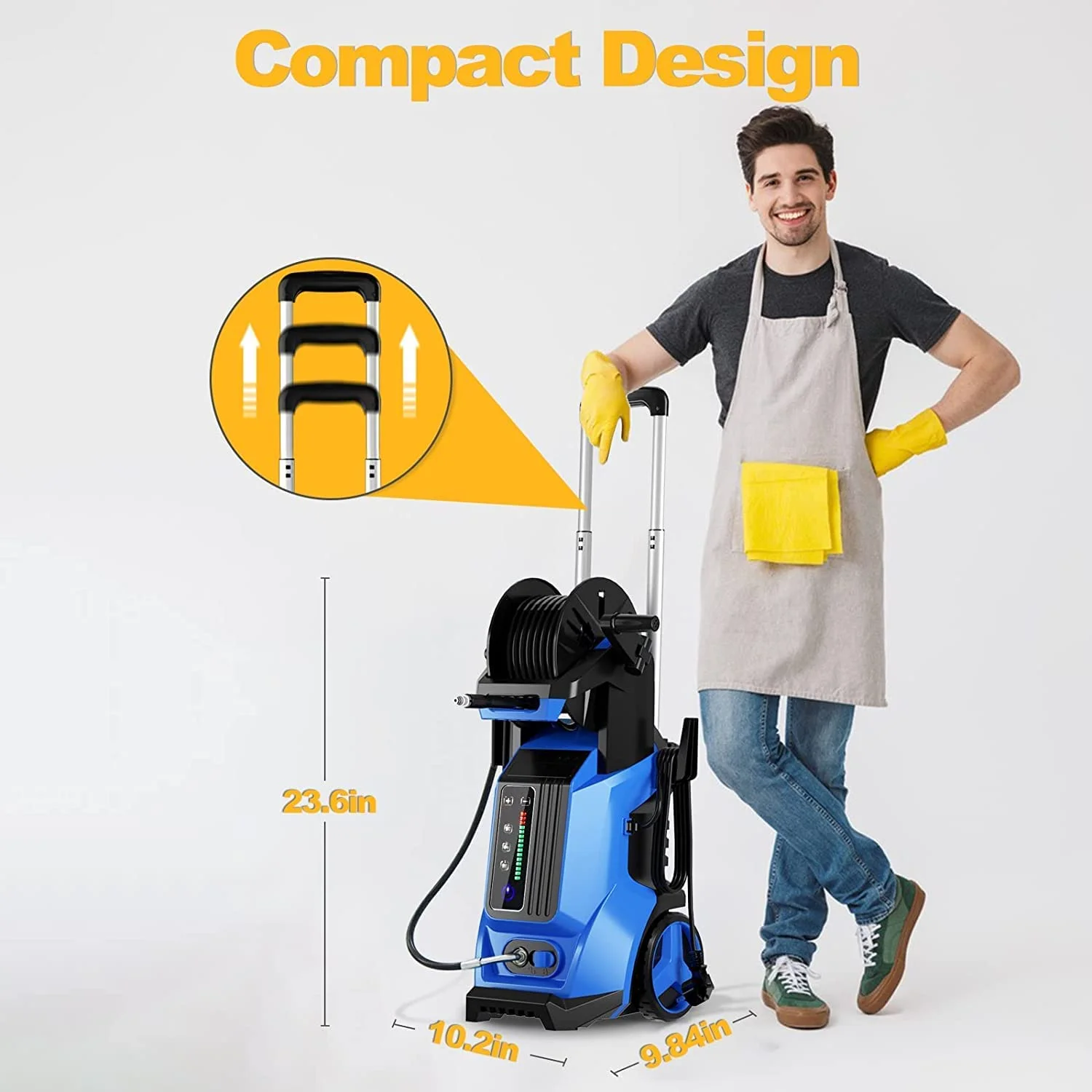 Vebreda 1800W 3500PSI Electric Pressure Washer Cleaner with Hose Reel, Blue