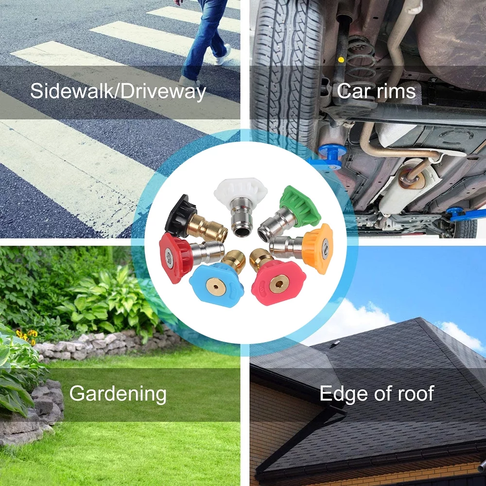 Everso Pressure Washer Accessories Kit 7 Power Washer Spray Nozzle Tips Quick Connecting Pivoting