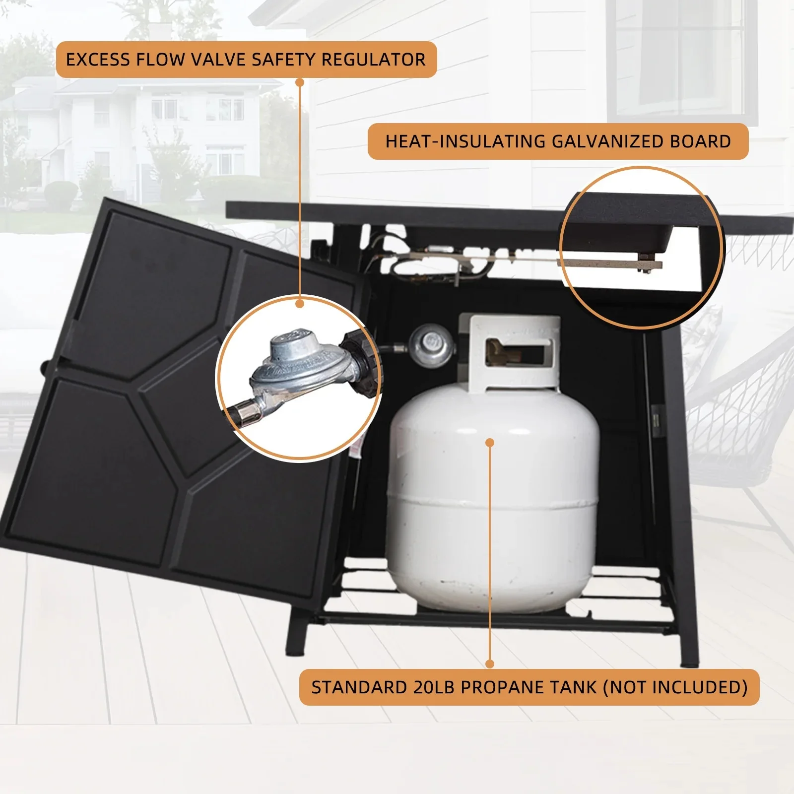 Living Pavilion Afterglow Brand 40,000 BTU Steel Propane Gas Fire Pit Table With Steel lid, Weather Cover