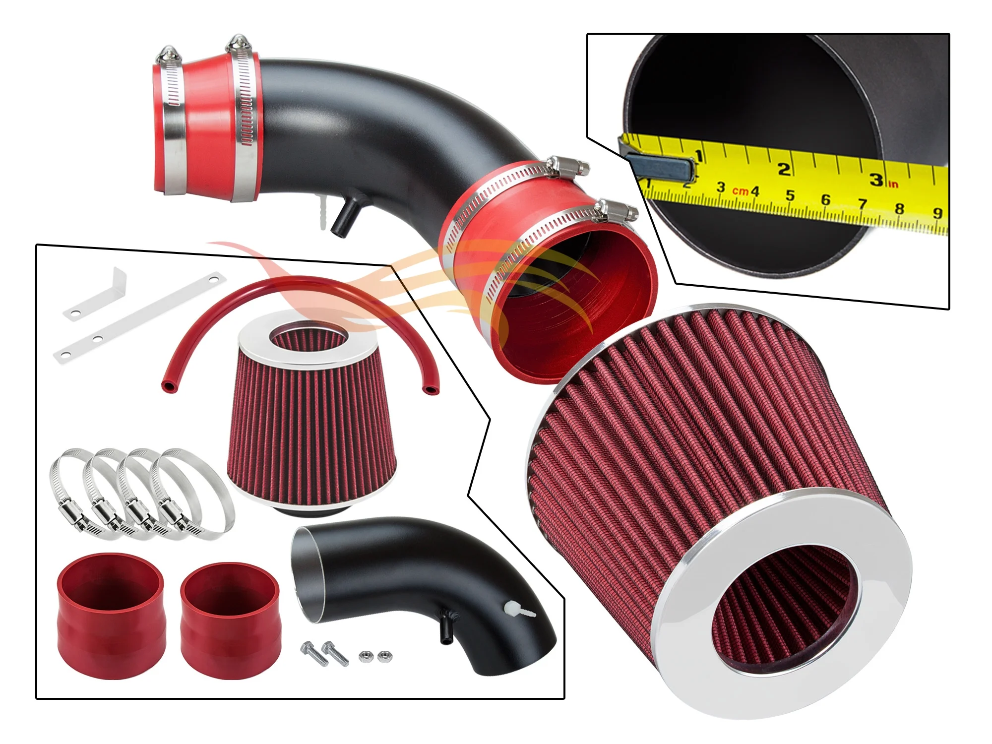 RW SERIES - MATTE BLACK PIPE RED - SHORT RAM INTAKE Compatible For 93-97 MAZDA MX6 / 626 / Compatible ForD PROBE