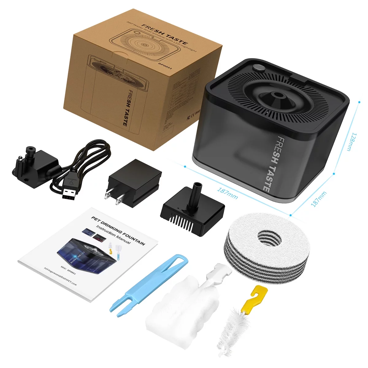 2.5L Automatic Pet Water Fountain Silent Drinking Electric Water Dispenser Feeder Bowl with LED Light for Cats Dogs Multiple Pets