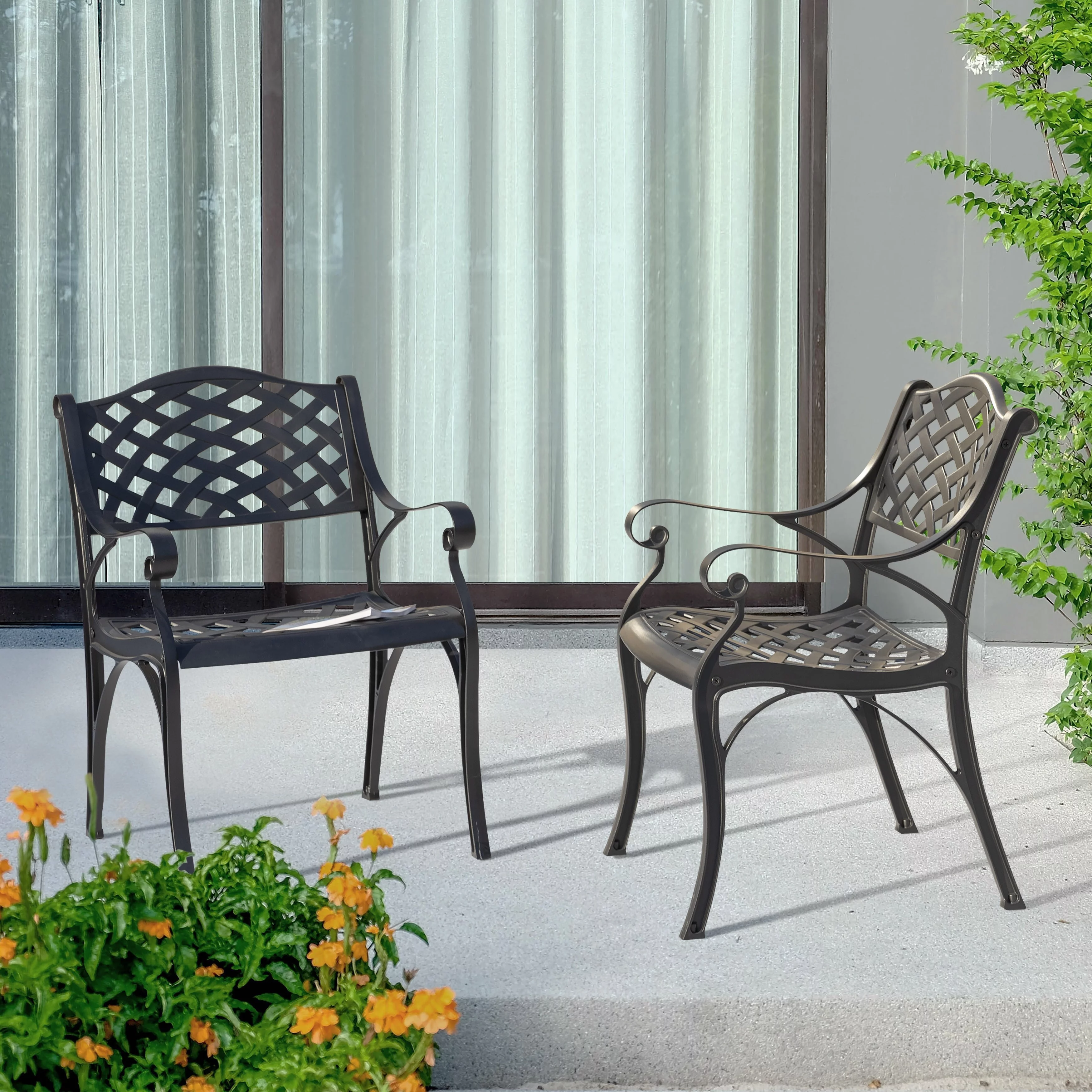 Nuu Garden 2 PCS Cast Aluminum Bistro Chairs with Black and Gold Powder Coating