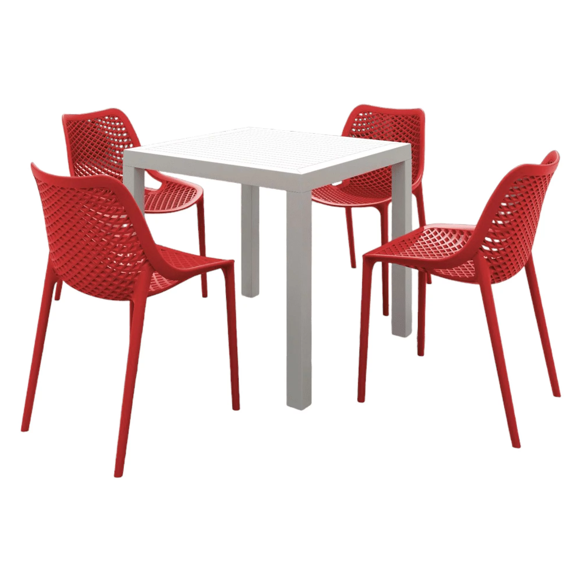 Luxury Commercial Living 5-Piece White and Red Outdoor Patio Dining Set 32.25
