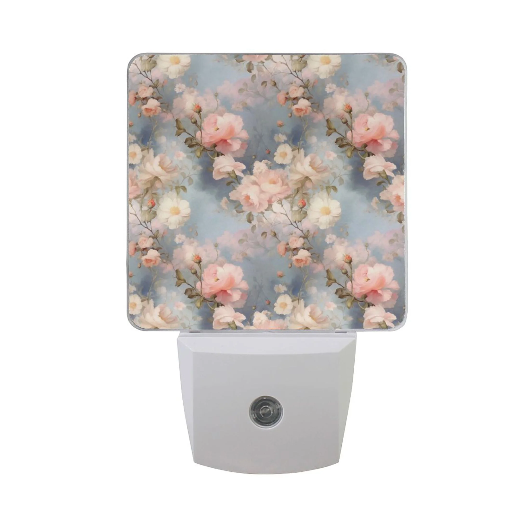 Peony Flowers Floral Night Light LED Dusk to Dawn Auto Sensor Night Lamp Plug-in Nightlight for Bedroom Hallway Kitchen 2 PCs