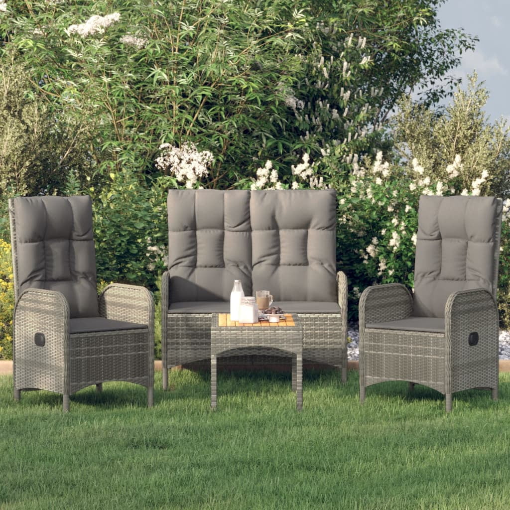 Anself 4 Piece Patio Dining Set with Cushions Gray Poly Rattan