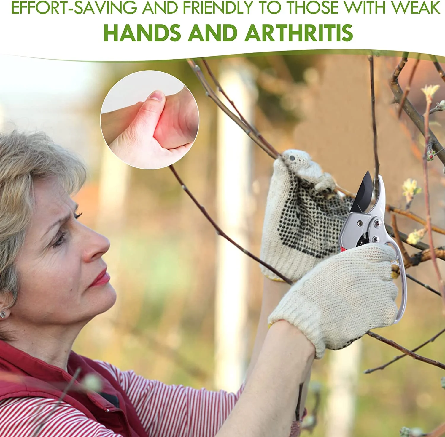 Garden clippers, premium German pruners, Work 3 times easier, profession ratcheting pruning shears, cutting rose, flower, hedge, stem, tree, Sharp gardening scissors, Arthritis weak hand snips