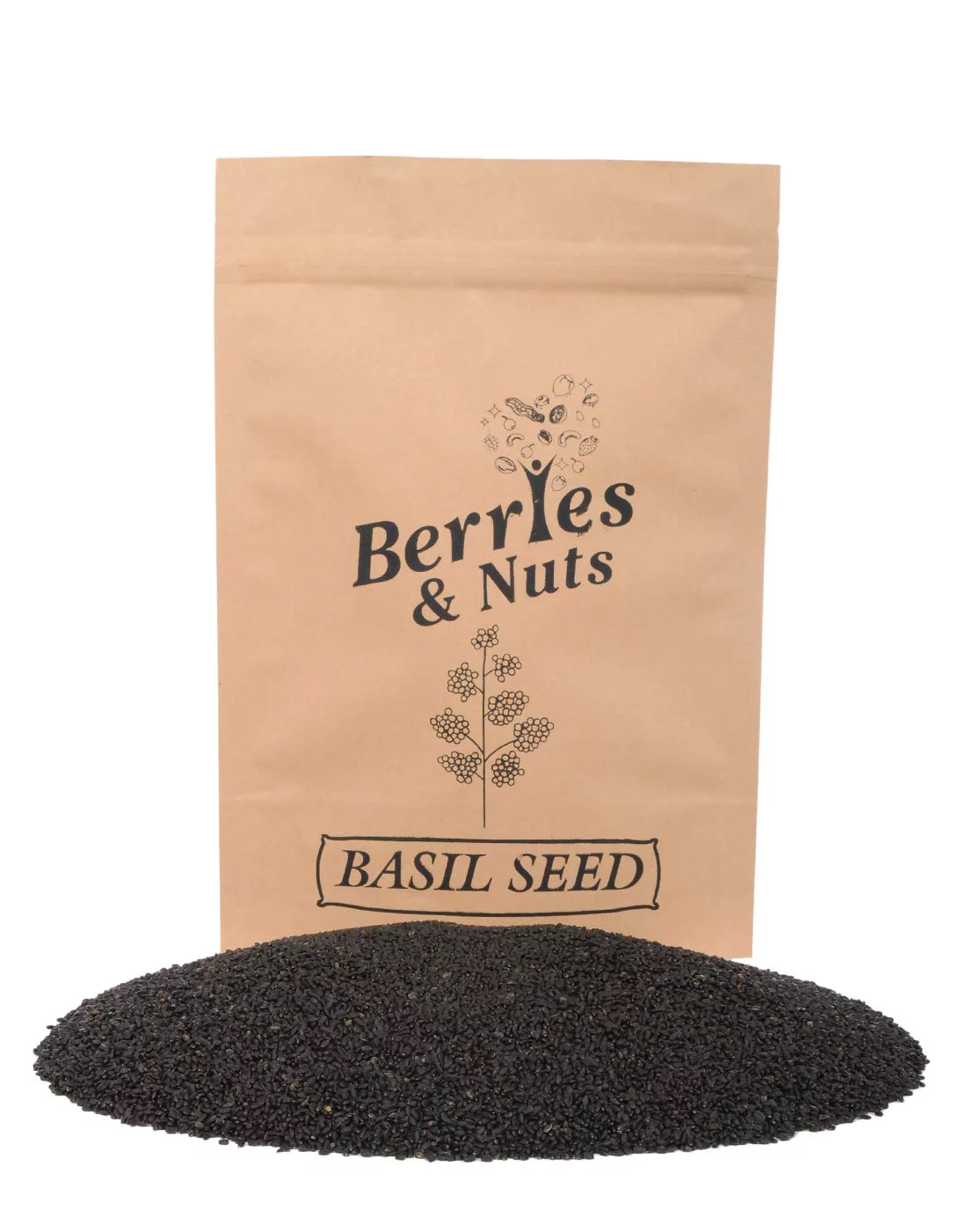 Berries And Nuts Premium Raw Basil Seeds | Sabjya Seed, Tulsi Beej, Tukmariya | 1 Kg