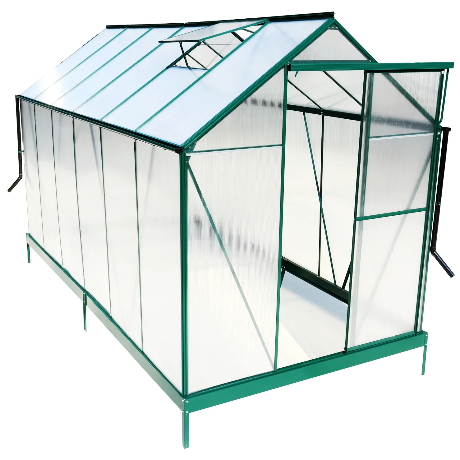 Heavy Duty Green Polycarbonate Greenhouse Kit with Rain Gutter  Vent and Door - 6.3‘*12.2‘*7‘ Outdoor Aluminum Walk-in Green House for Backyard Garden - Green Color