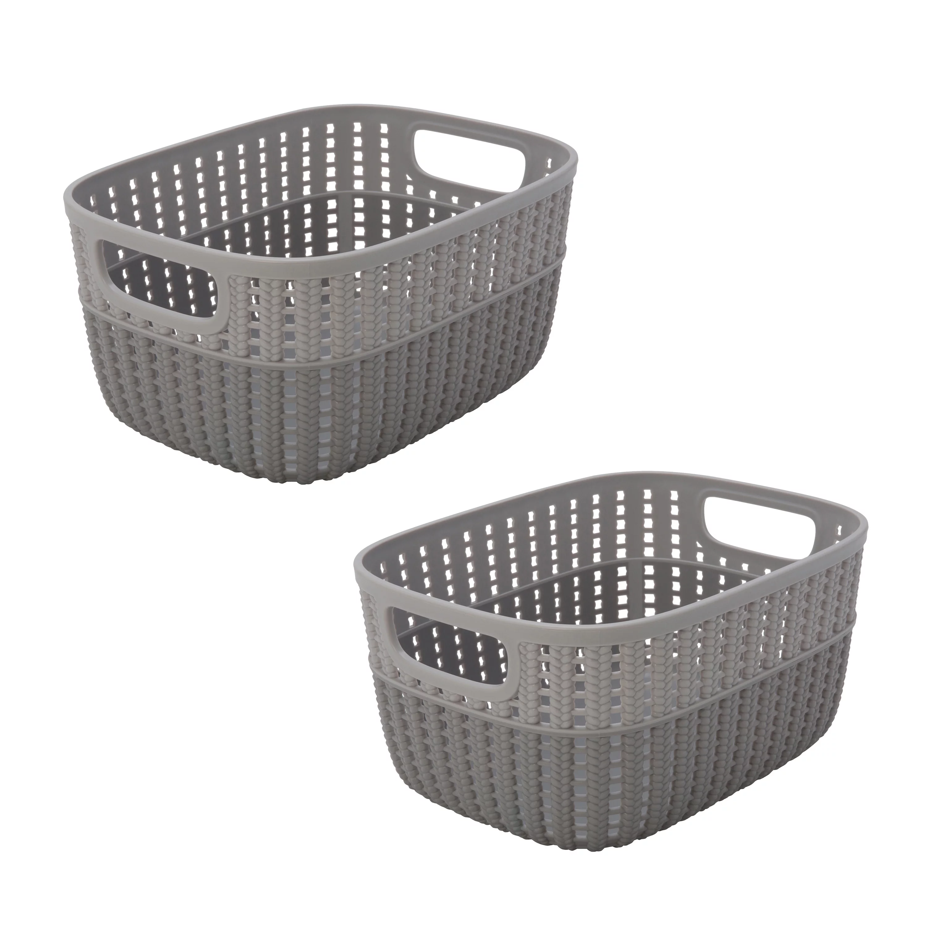 Simplify 2 Pack 2-Tone Decorative Small Plastic Storage Basket in Grey