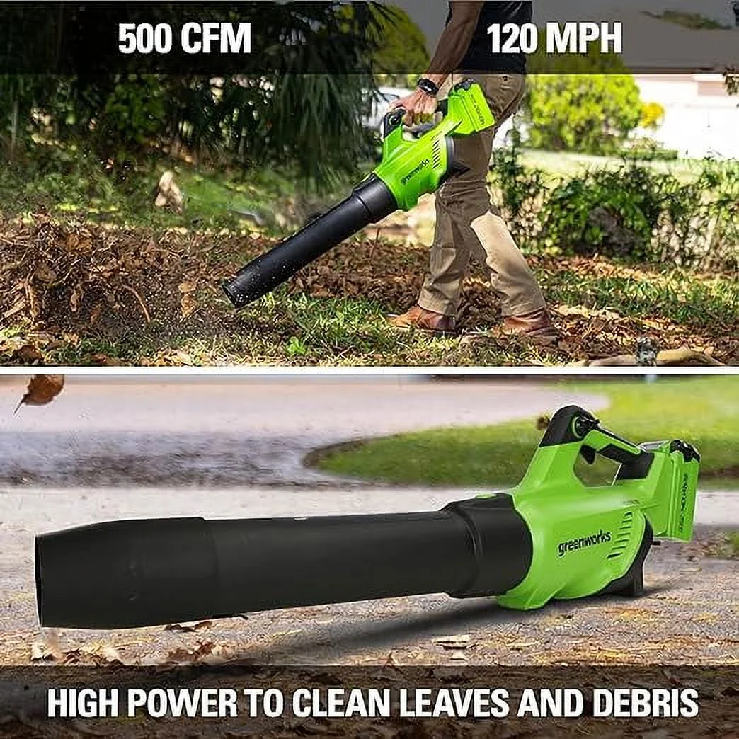 Open Box Greenworks 40V 120 MPH 500 CFM Cordless Leaf Blower TOOL ONLY BLF349 - GREEN