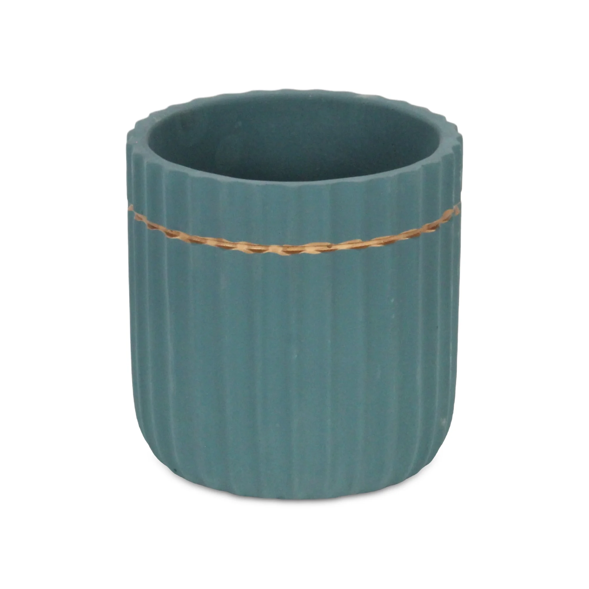 Aurine Round Gold Trimmed Ridged Ceramic Pot - Large - Blue