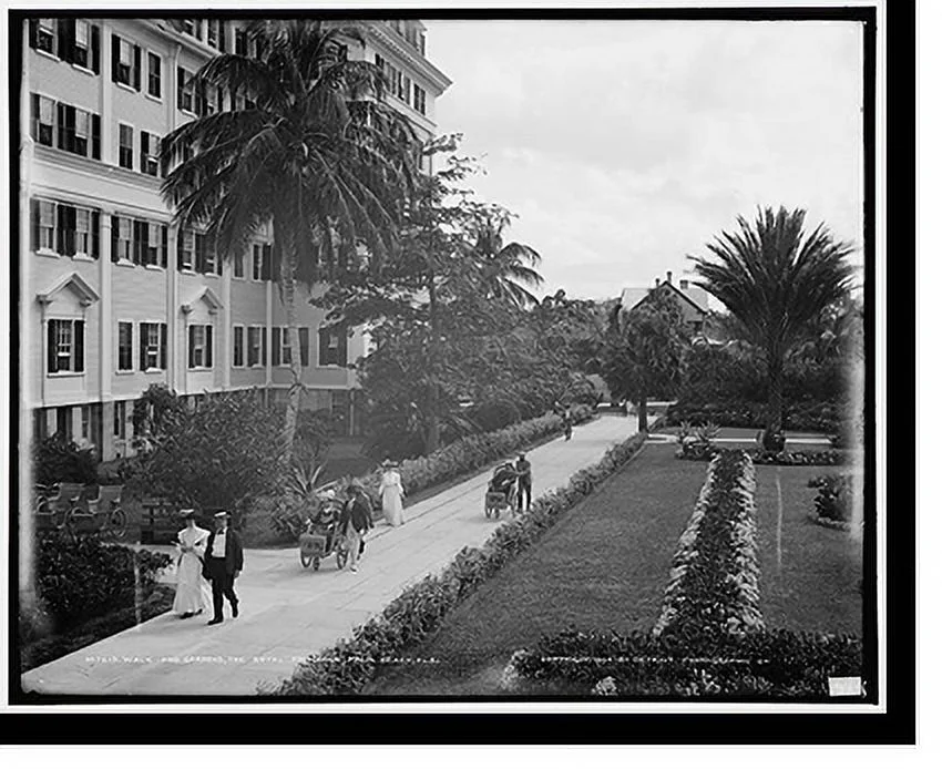 Historic Framed Print, Walk and gardens, the Royal Poinciana, Palm Beach, Fla., 17-7/8