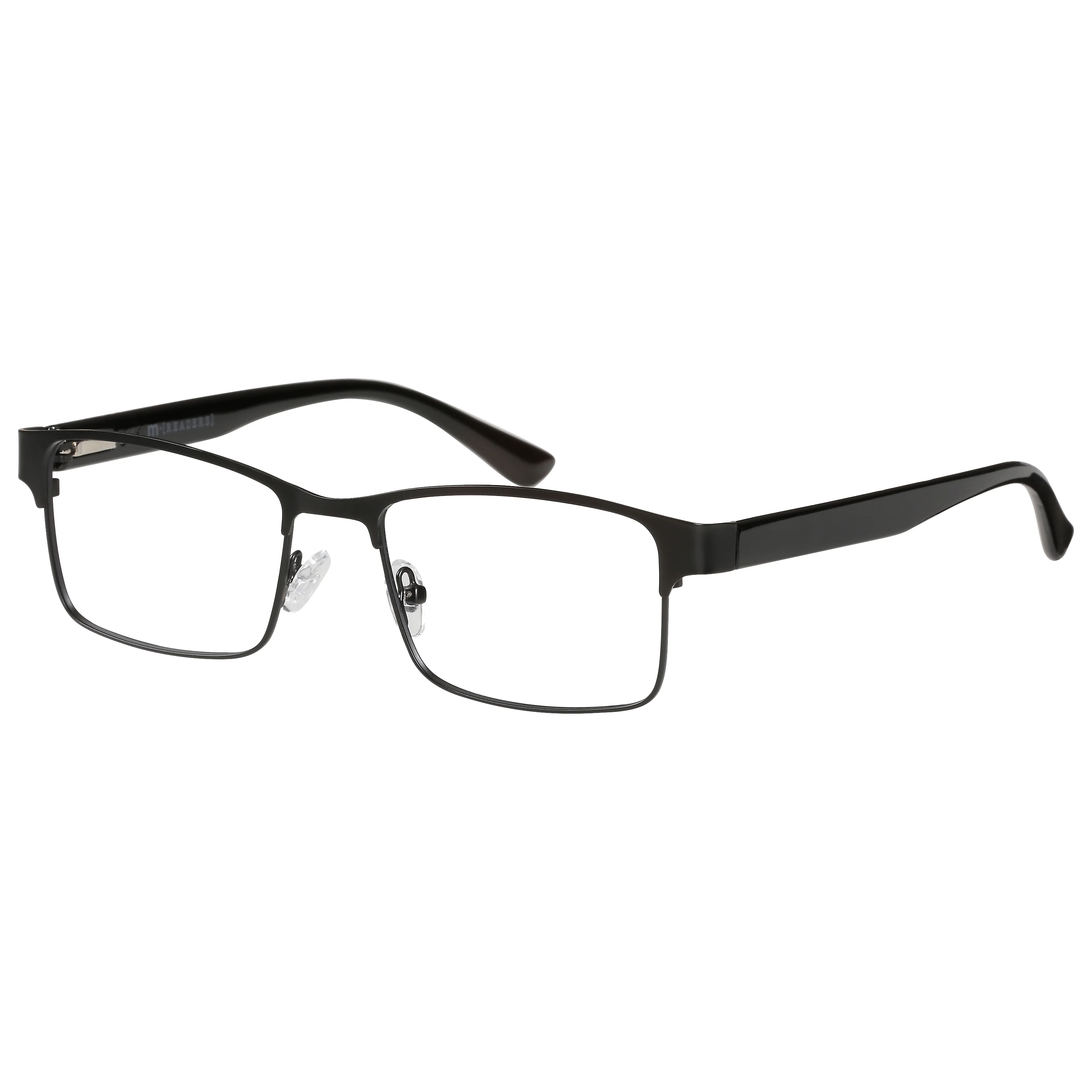 M+ Readers Mens Spring Hinge Flat Metal Reading Glasses Mblk 1.25 Ash in Classic Matte Black